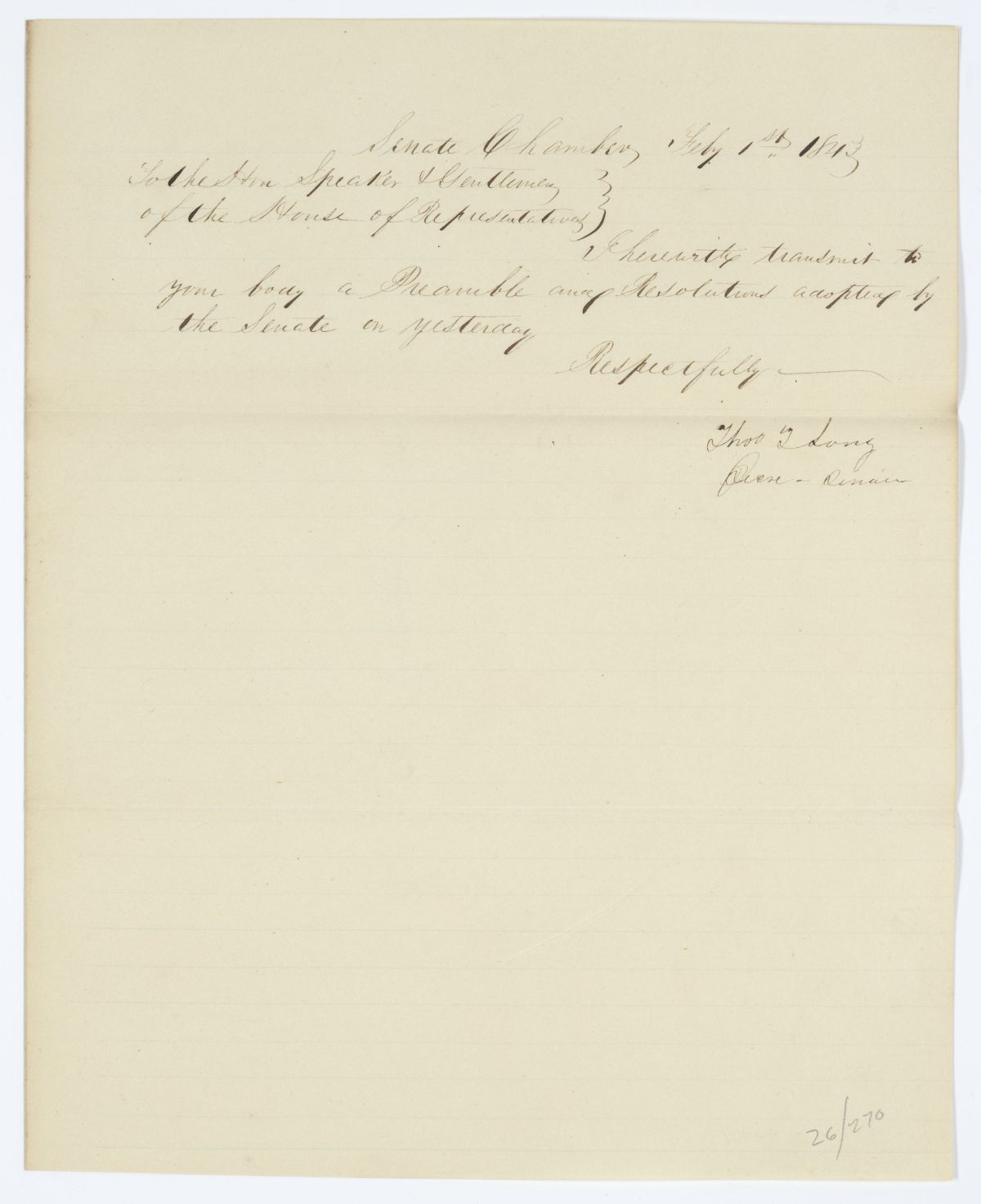 Message from the Senate to the House of Representatives Concerning a Resolution, 1843