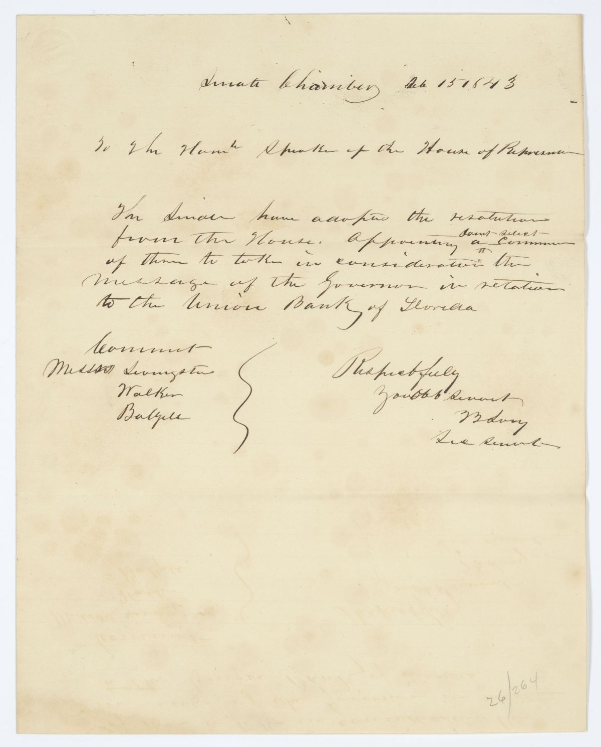 Message from the Senate to the House of Representatives Regarding a Joint Select Committee, 1843