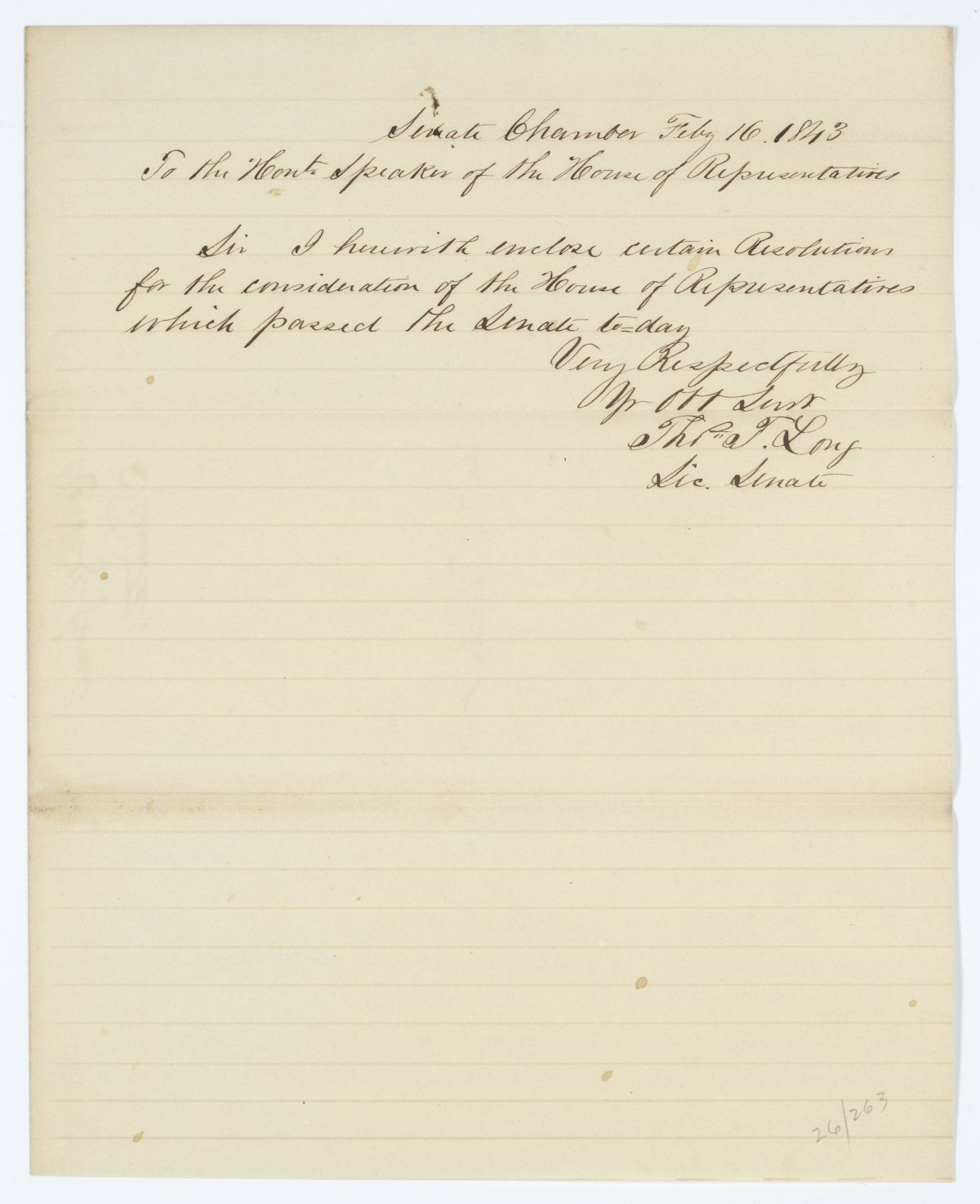 Message from the Senate to the House of Representatives Concerning Resolutions, 1843