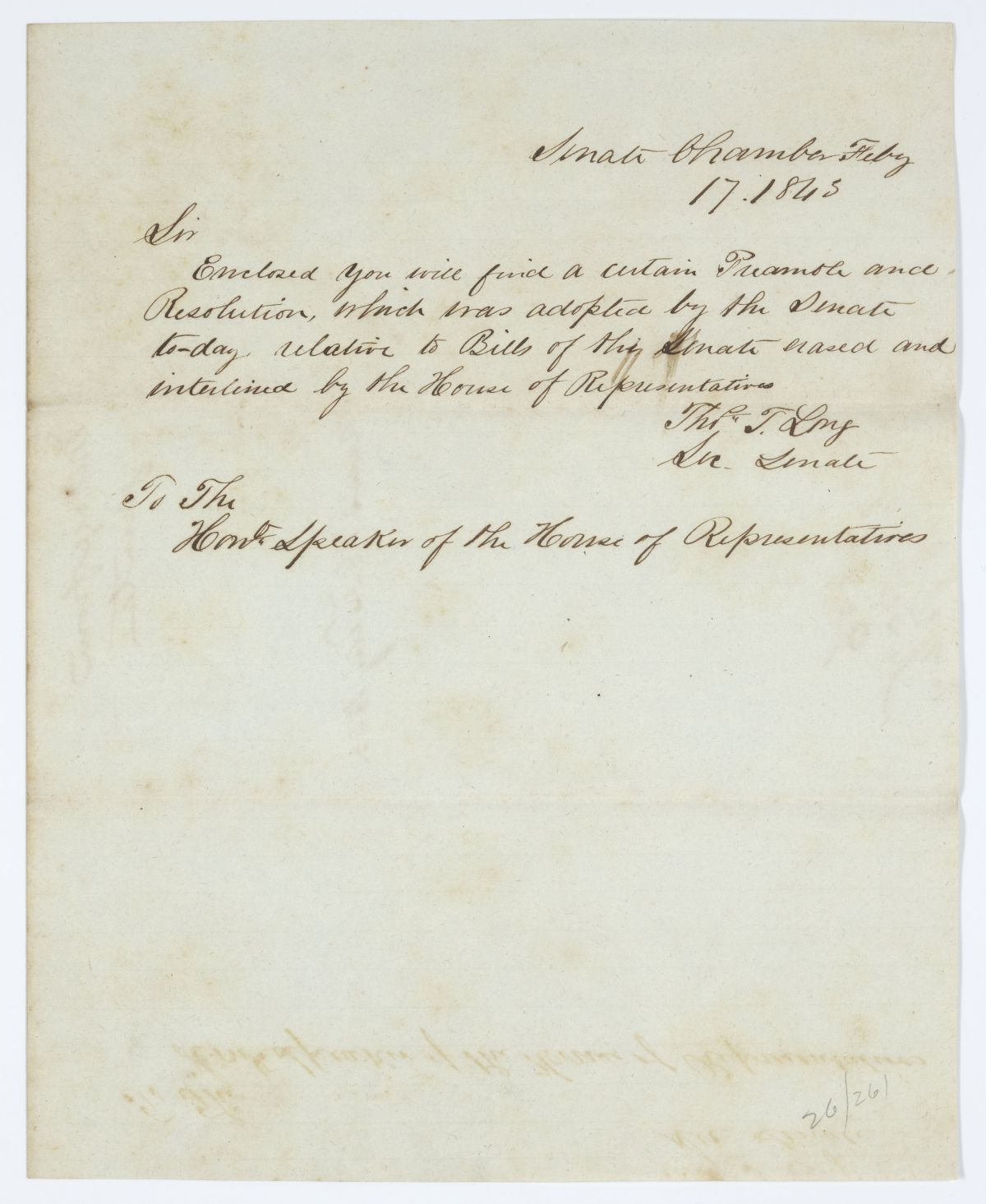 Message from the Senate to the House of Representatives Concerning a Resolution, 1843