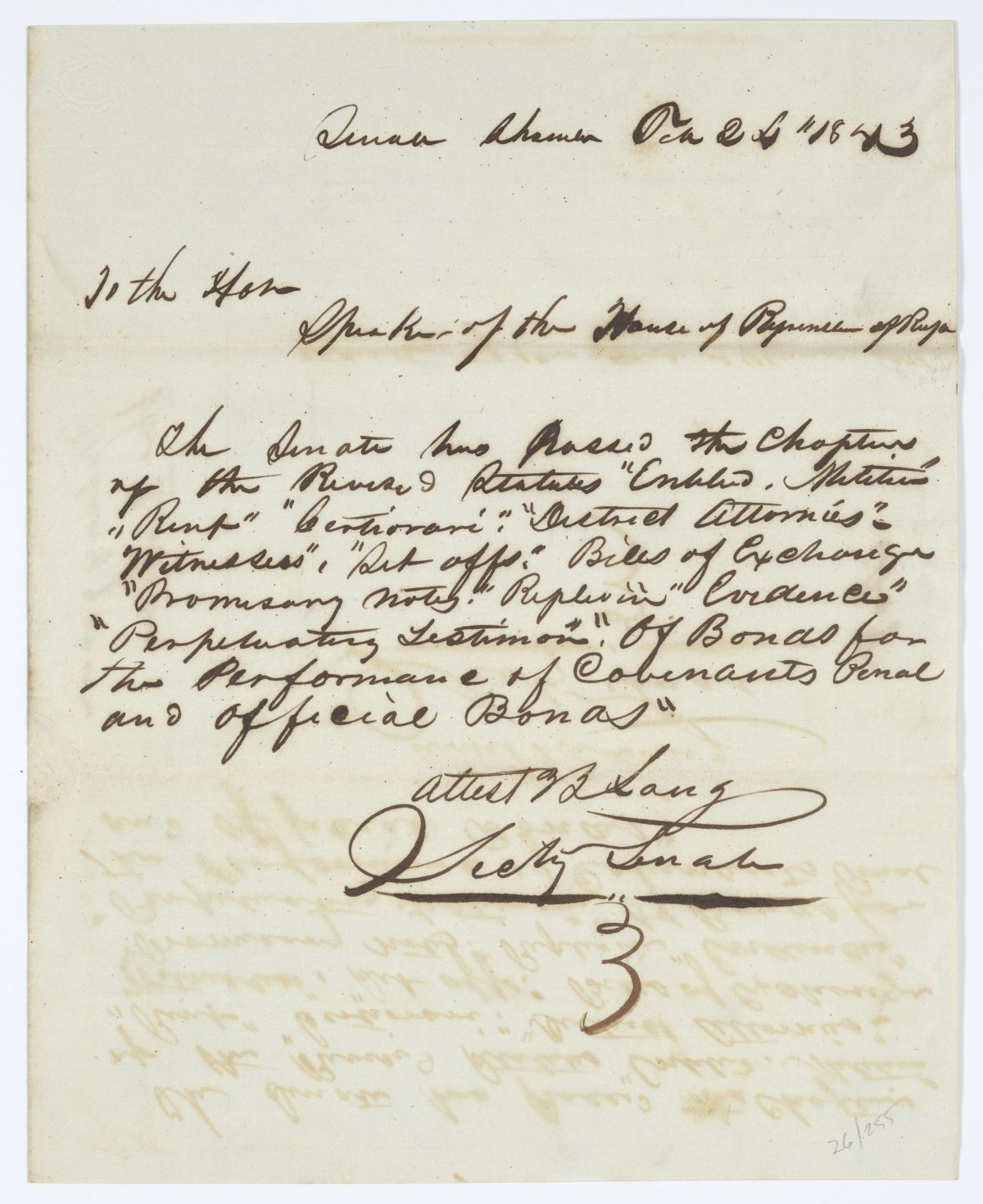 Message from the Senate to the House of Representatives Concerning the Revised Statutes, 1843