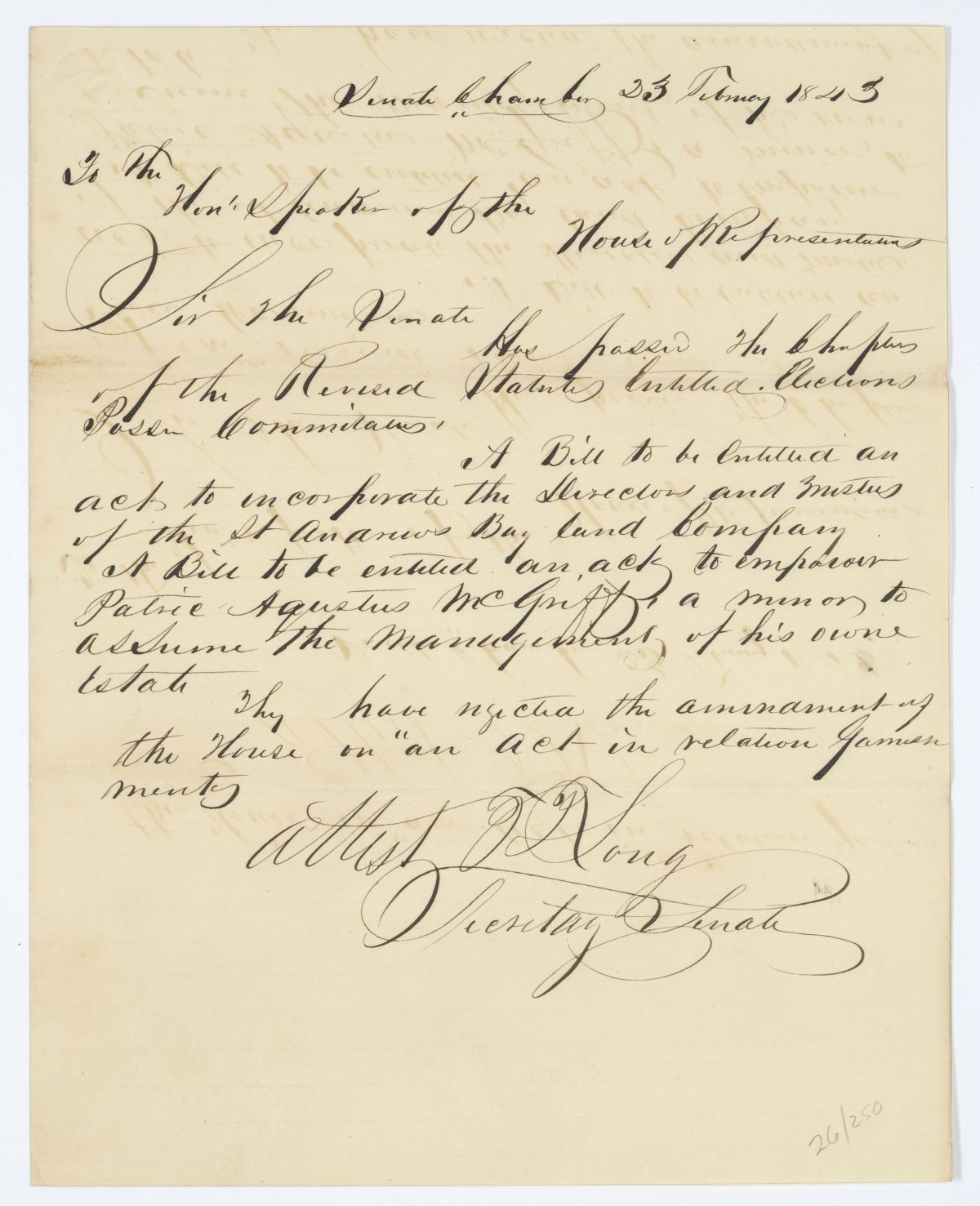 Message from the Senate to the House of Representatives Concerning Legislation and the Revised Statutes, 1843