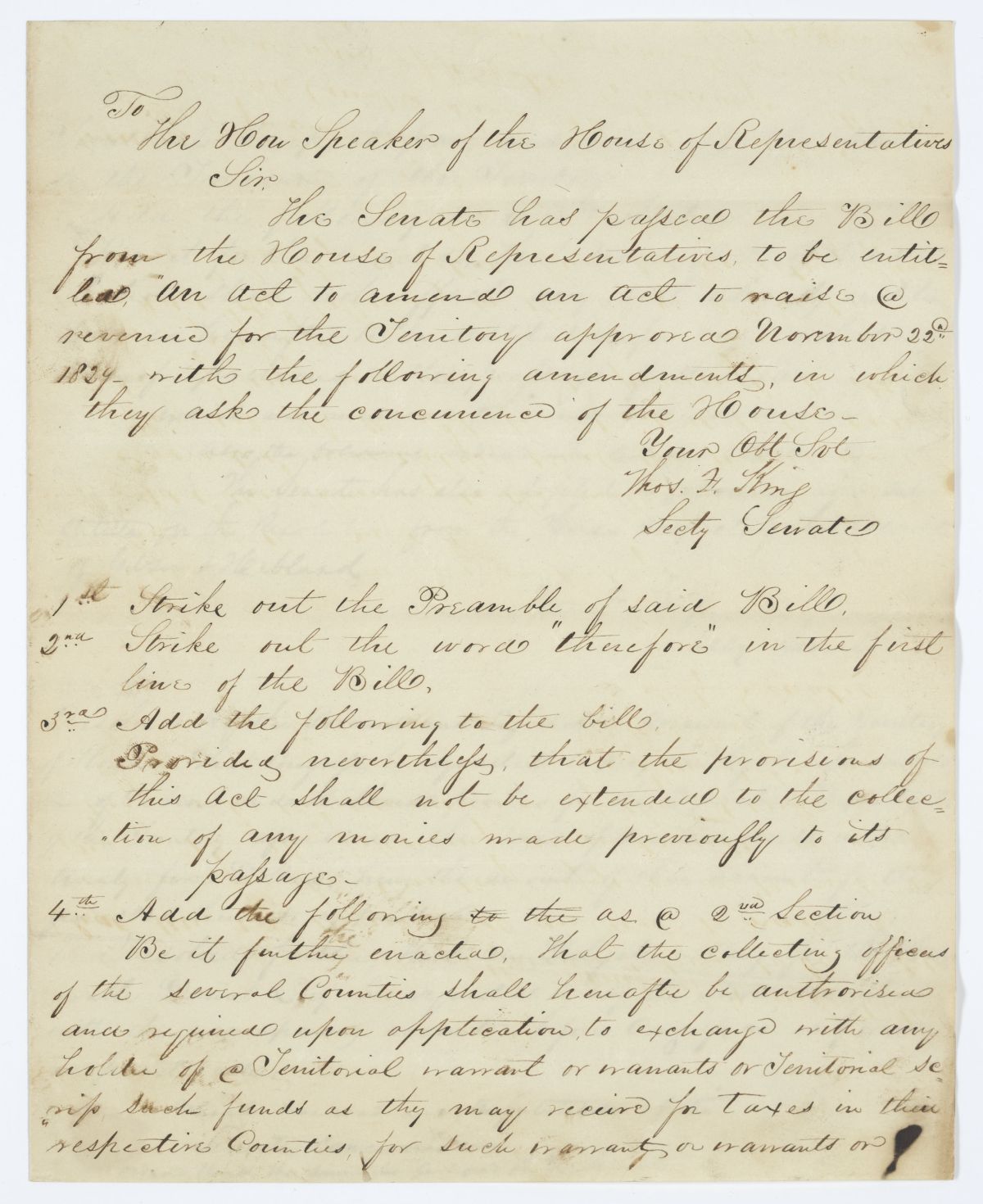 Message from the Senate to the House of Representatives Concerning Legislation and a Resolution, 1845