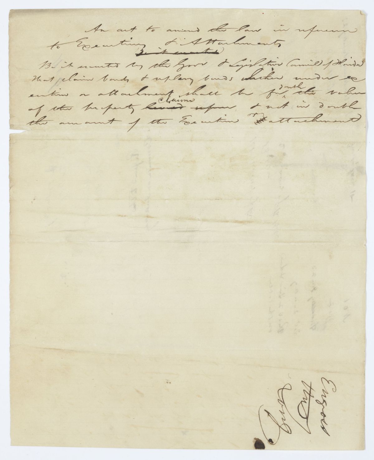 Draft of an Act to Amend the Law in Reference to Executions and Attachments, 1843