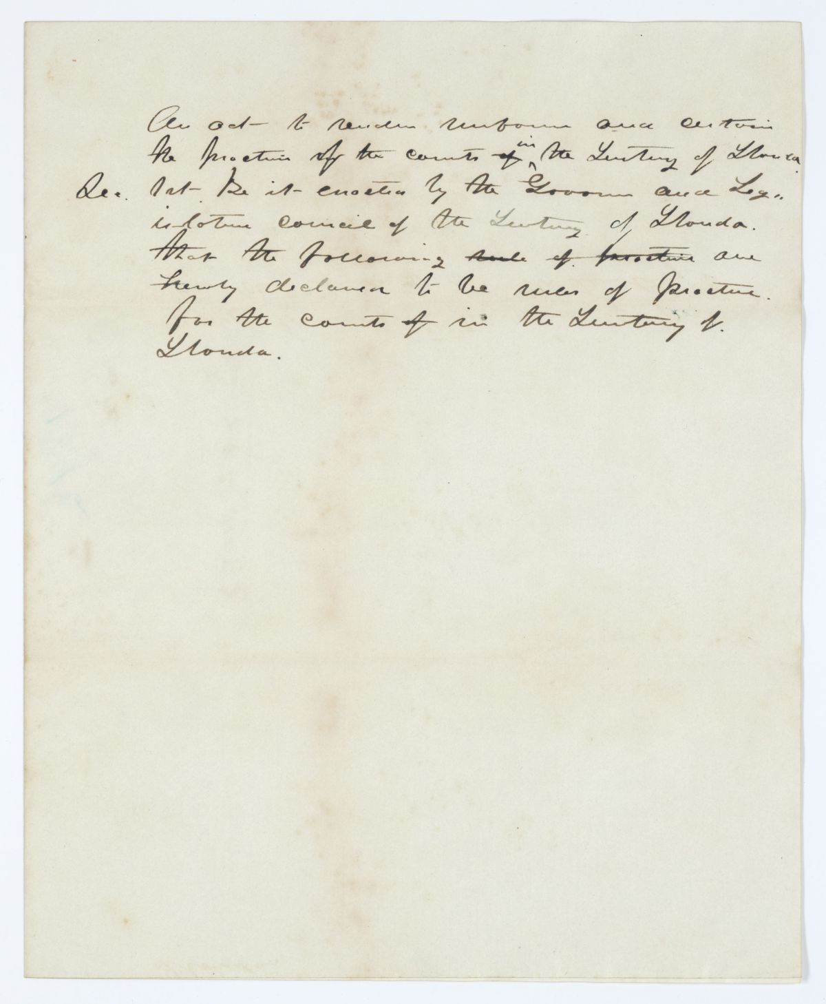 Draft of an Act to Render Uniform and Certain the Practice of the Courts in the Territory of Florida, circa 1843