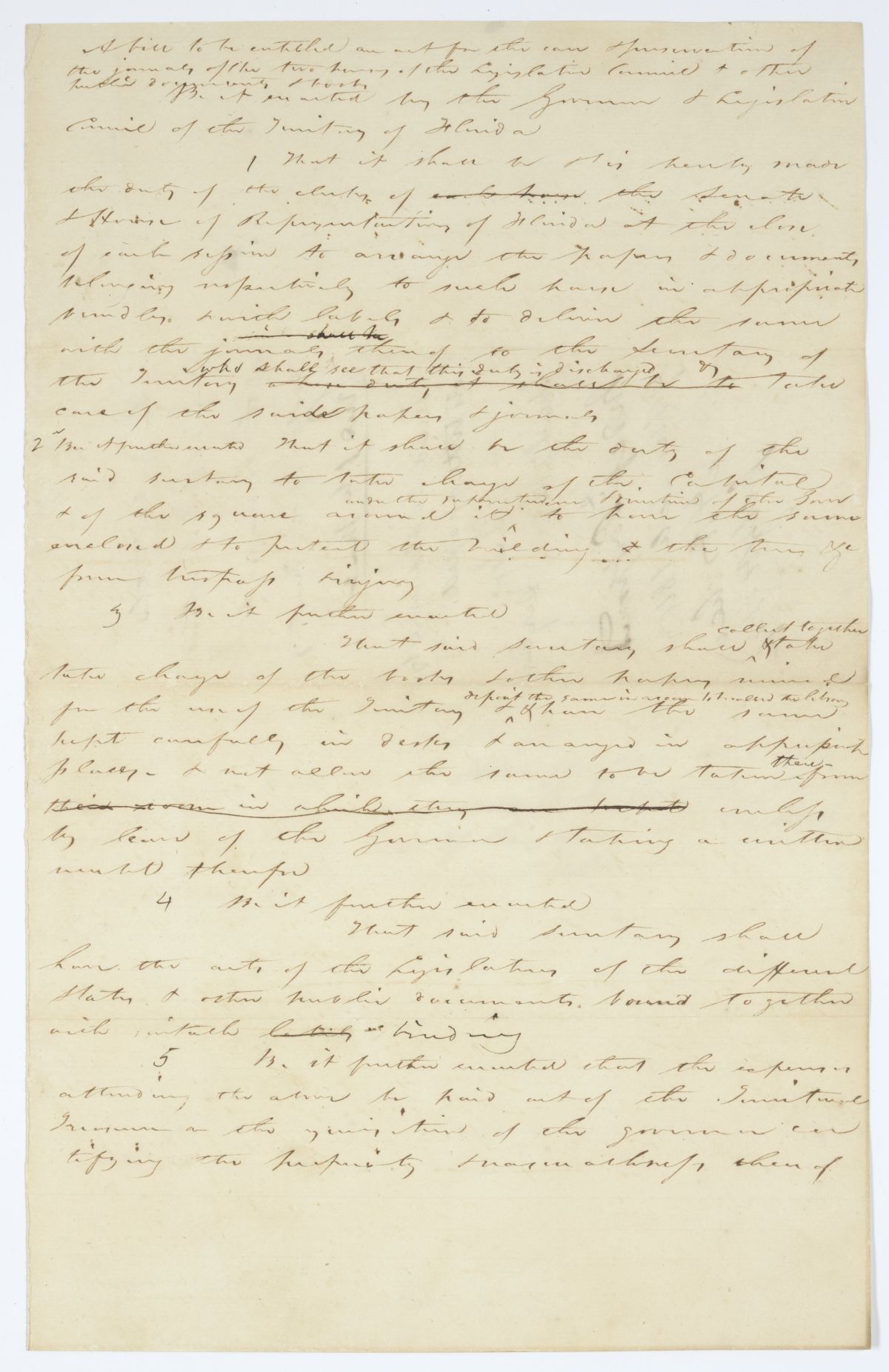 Draft of an Act for the Care and Preservation of the Journals of the Two Houses of the Territorial Legislative Council, 1843