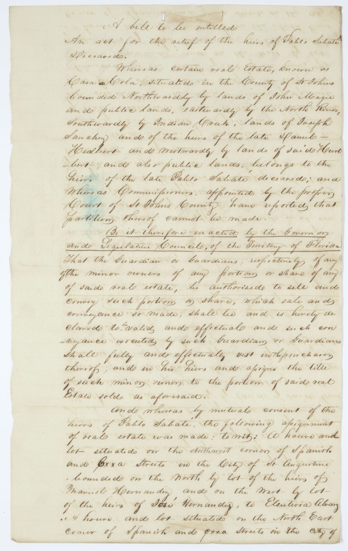 Draft of an Act for the Relief of the Heirs of Pablo Sabate, 1843