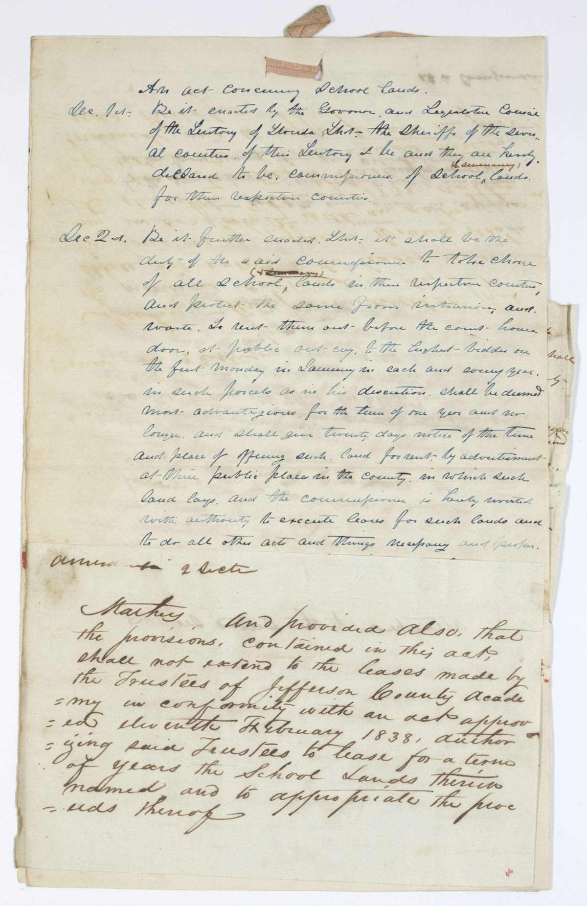 Draft of an Act Concerning School Lands, 1843