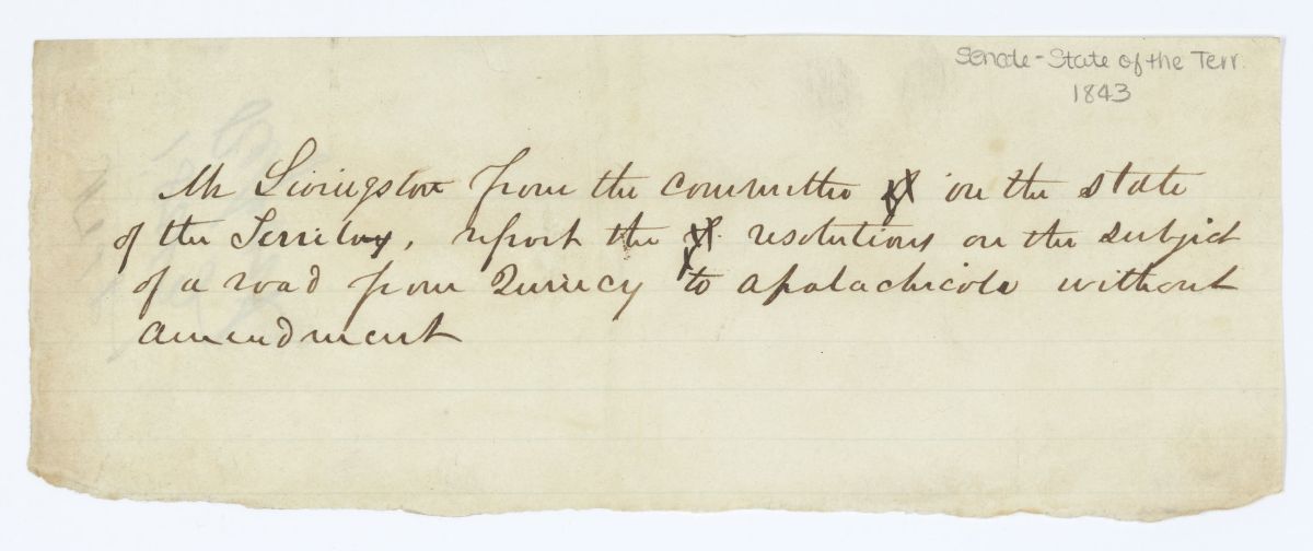 Report of the Committee on the State of the Territory Concerning a Resolution About a Road from Quincy to Apalachicola, circa 1843