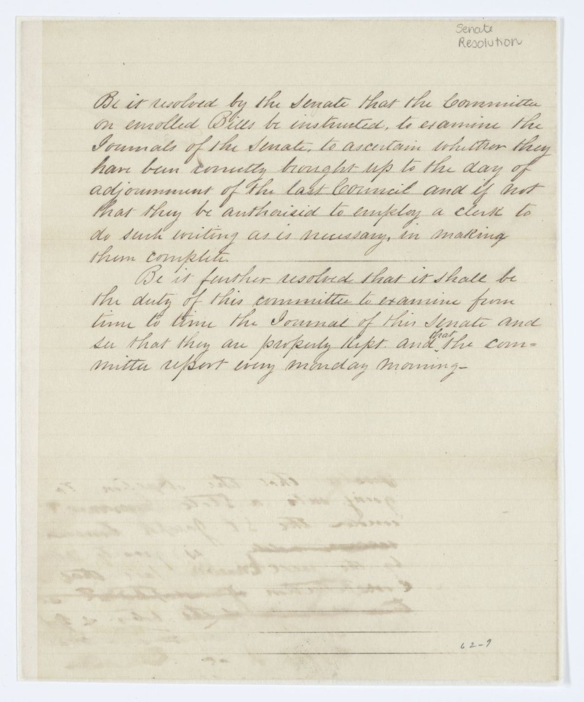 Resolution of the Senate Instructing the Committee on Enrolled Bills to Examine the Journal of the Senate, 1843