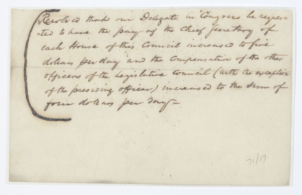 Resolution Directing the Florida Delegate in Congress to Obtain a Pay Increase for Officers of the Territorial Legislative Council, circa 1843