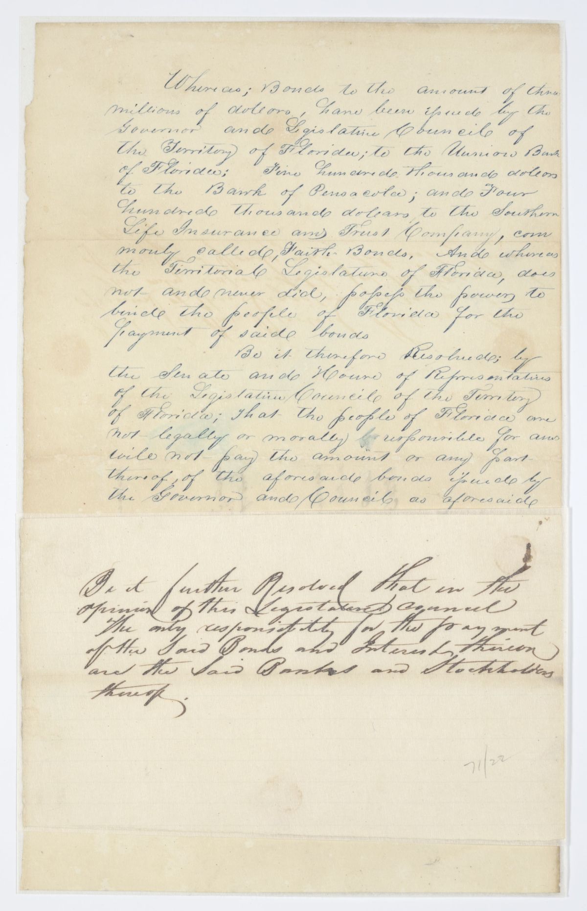 Resolution Declaring that the Territory of Florida is Not Responsible for the Payment of Faith Bonds, 1843