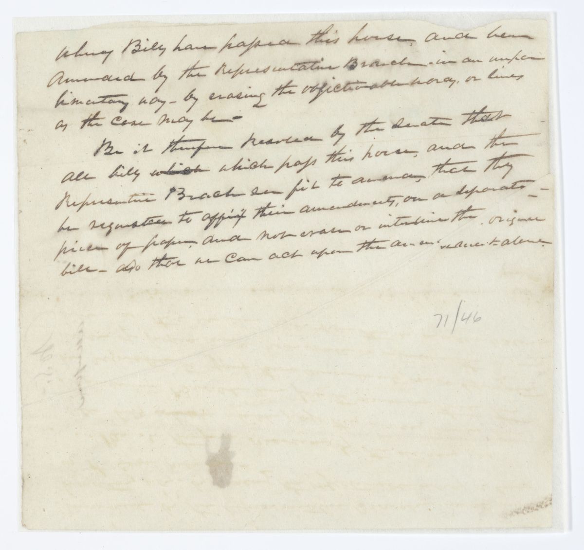 Resolution of the Senate Requesting that Amendments to Bills Be Affixed to a Separate Piece of Paper, circa 1843