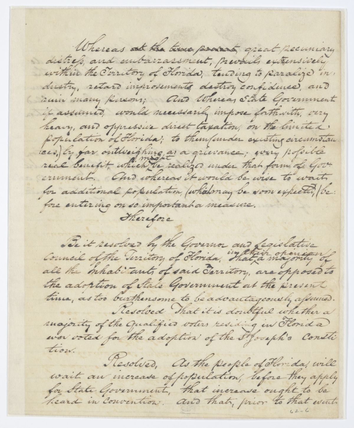 Resolution Directing the Florida Delegate in Congress to Oppose the Admission of Florida into the Union, 1843