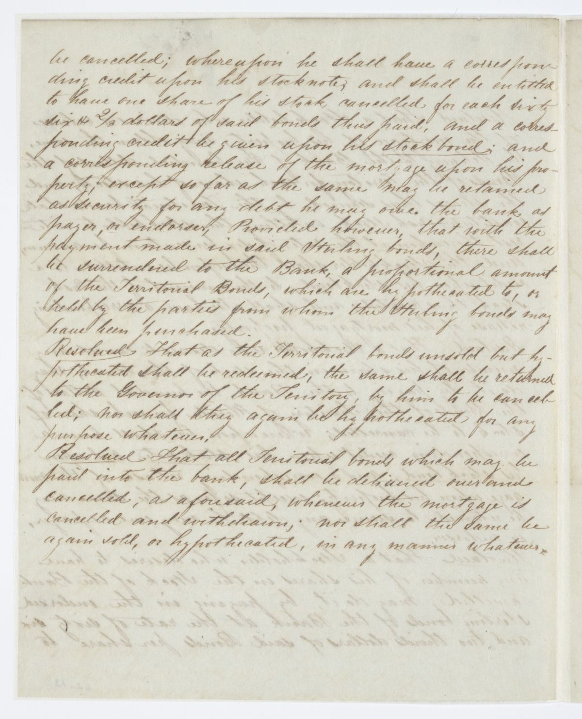 Resolutions Concerning Stocks and Bonds, circa 1843