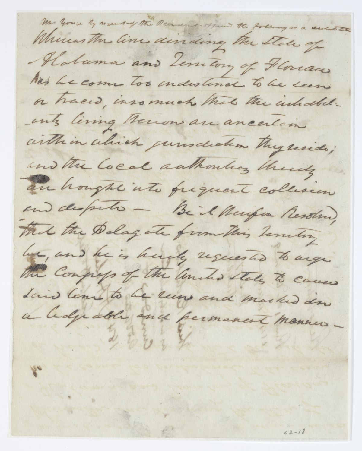 Resolution Directing the Florida Delegate in Congress to Request that the Boundary Between Alabama and Florida Be Clearly Marked, 1843