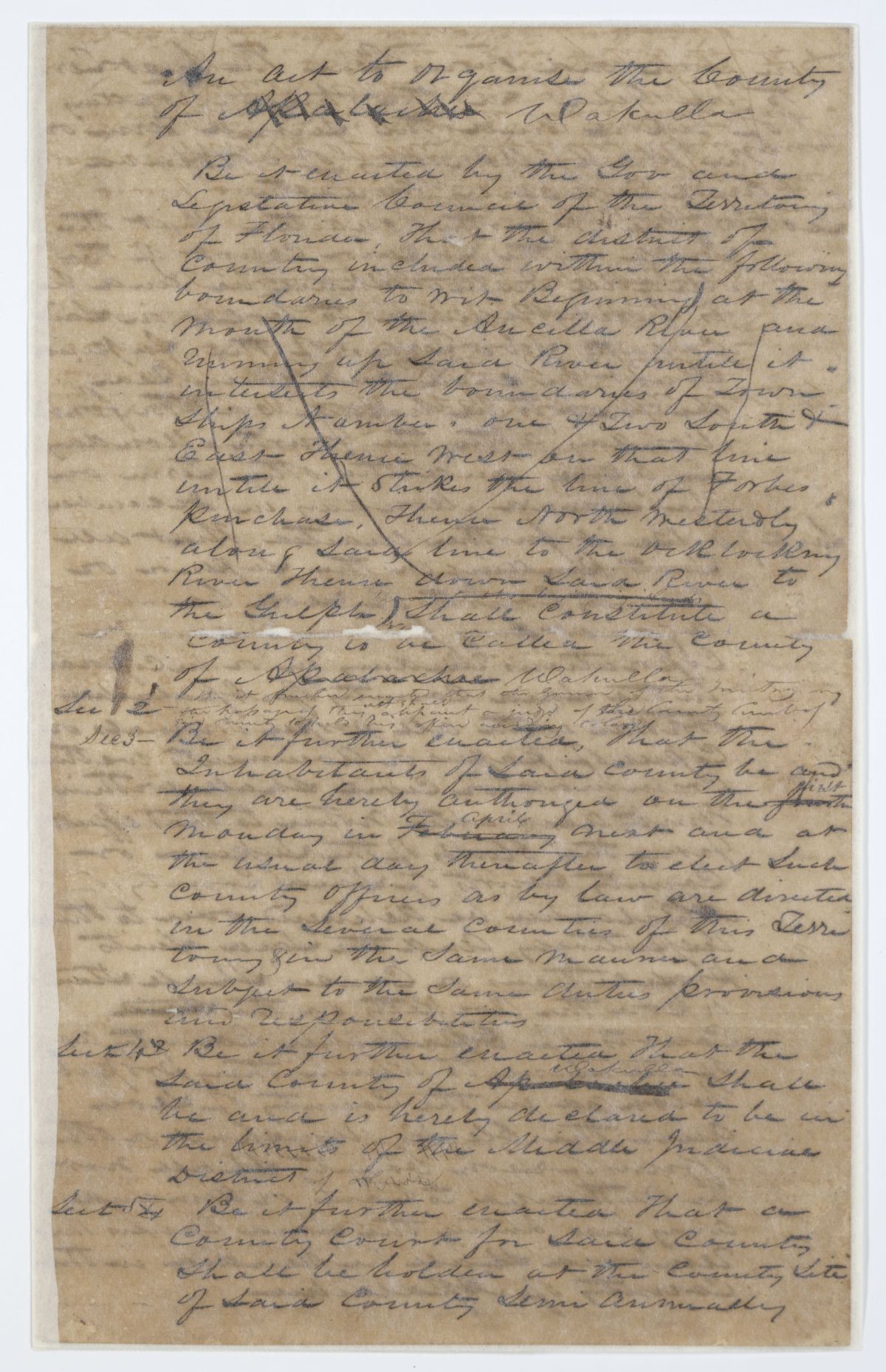 Draft of an Act to Organize the County of Wakulla, 1843