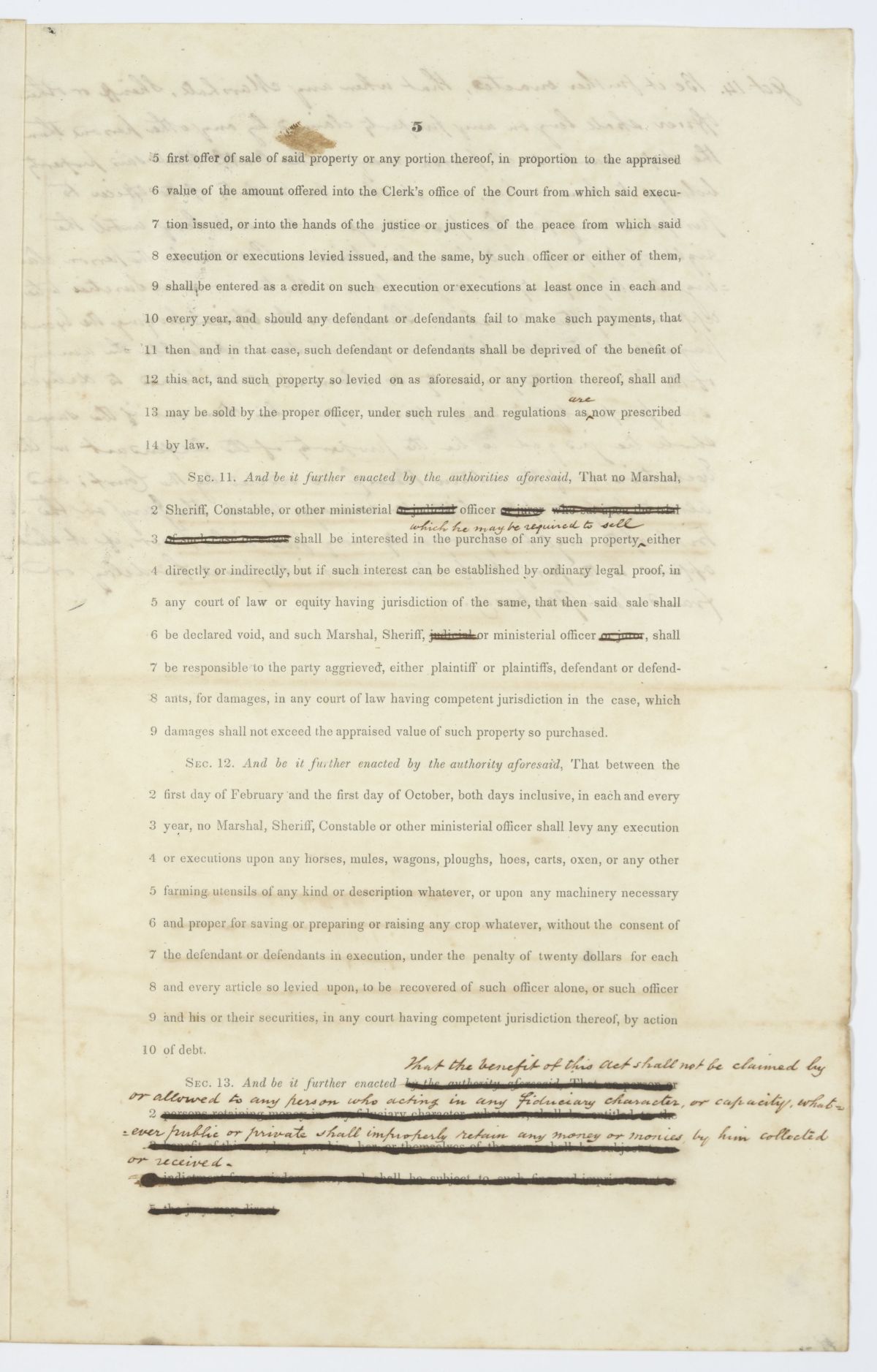 Draft of an Act in Relation to Judgments and Executions and the Valuation of Property Subject to the Same, circa 1843