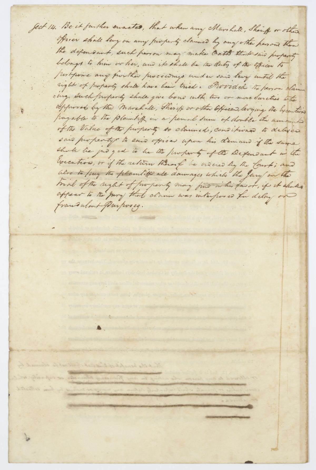 Draft of an Act in Relation to Judgments and Executions and the Valuation of Property Subject to the Same, circa 1843