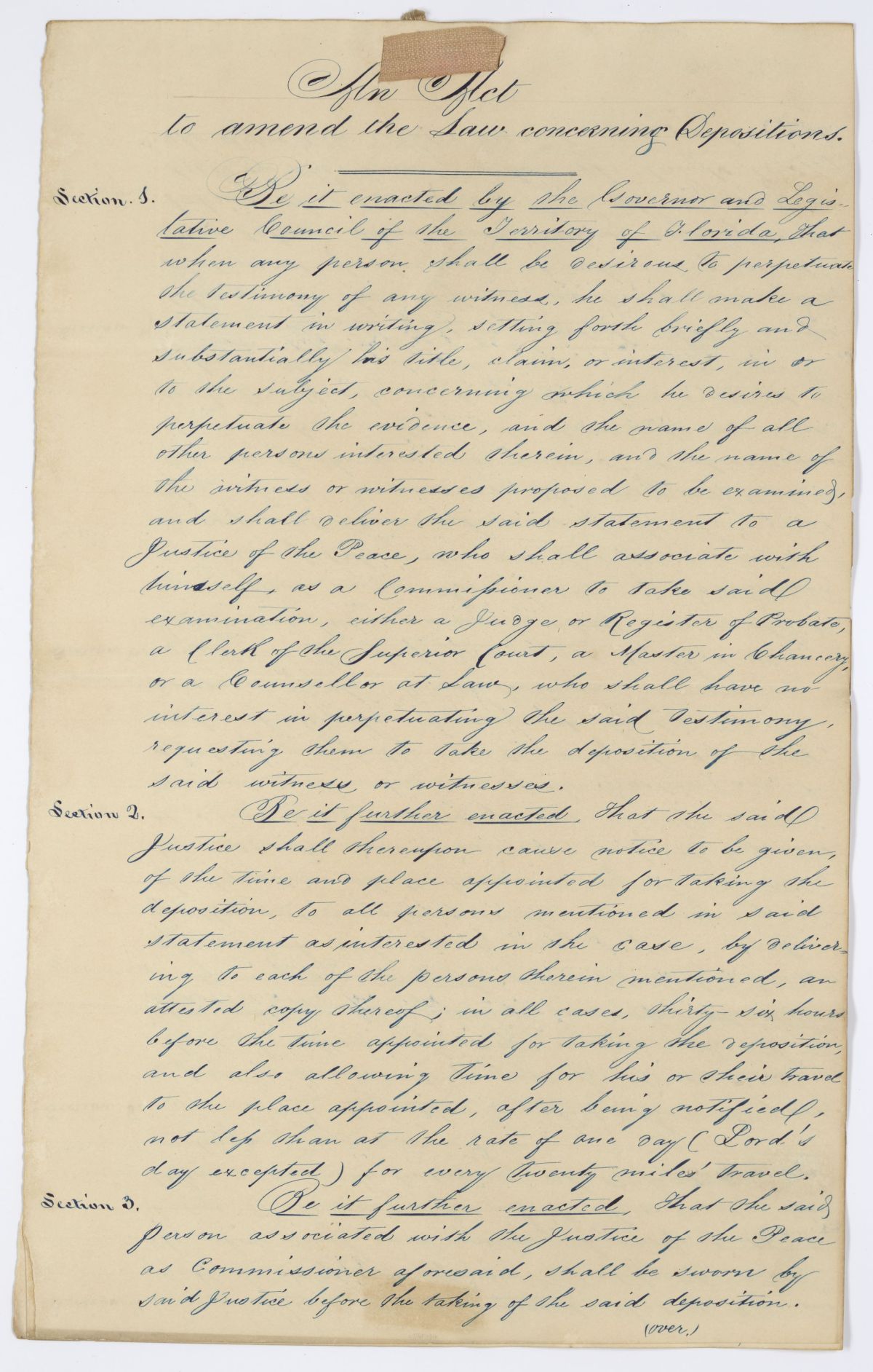 Draft of an Act to Amend the Law Concerning Depositions, 1844