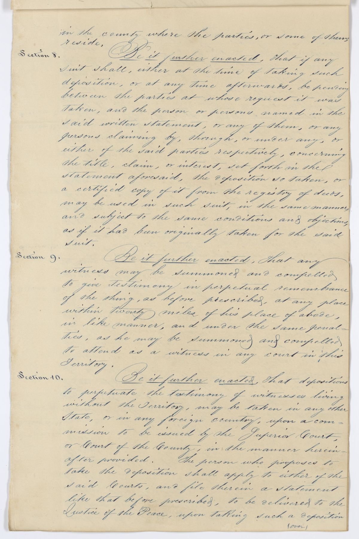 Draft of an Act to Amend the Law Concerning Depositions, 1844