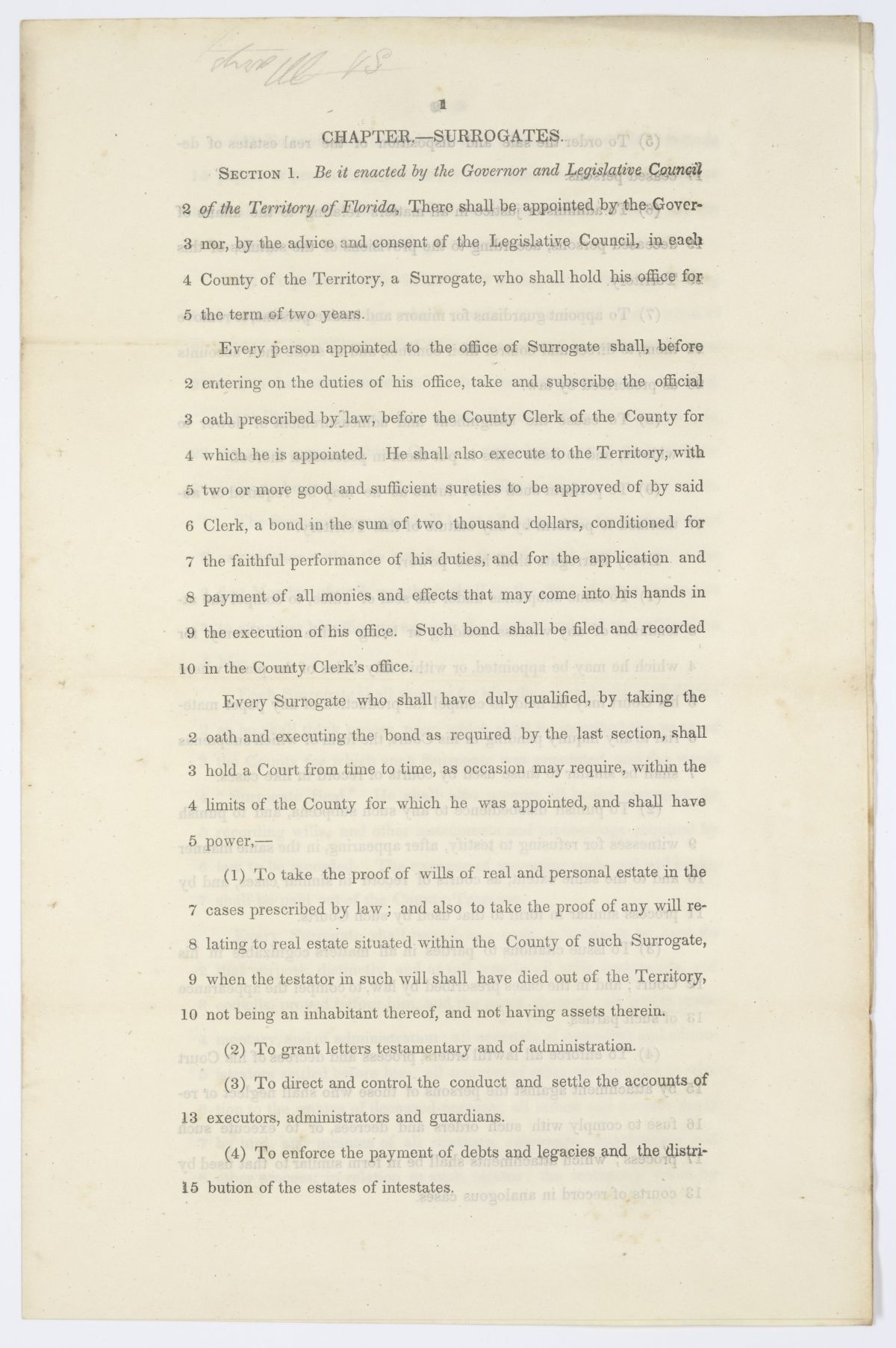 Draft of a Statute Involving Surrogates, circa 1844