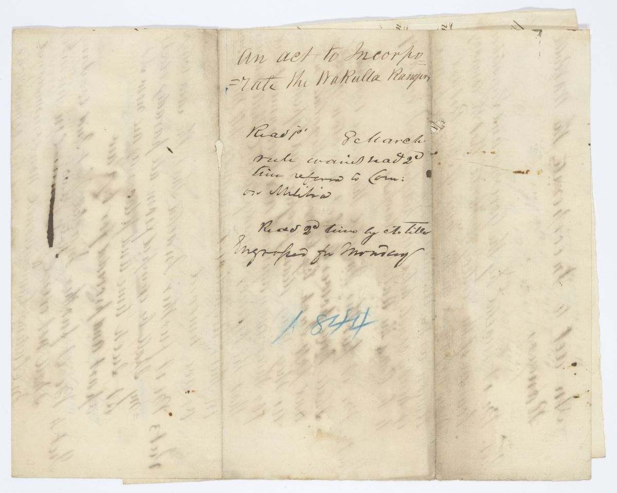 Draft of an Act to Incorporate the Wakulla Rangers, 1844