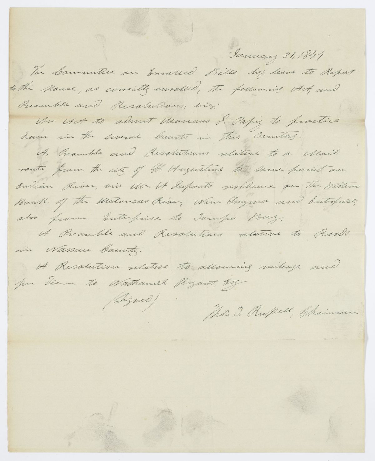 Report of the Committee on Enrolled Bills, 1844