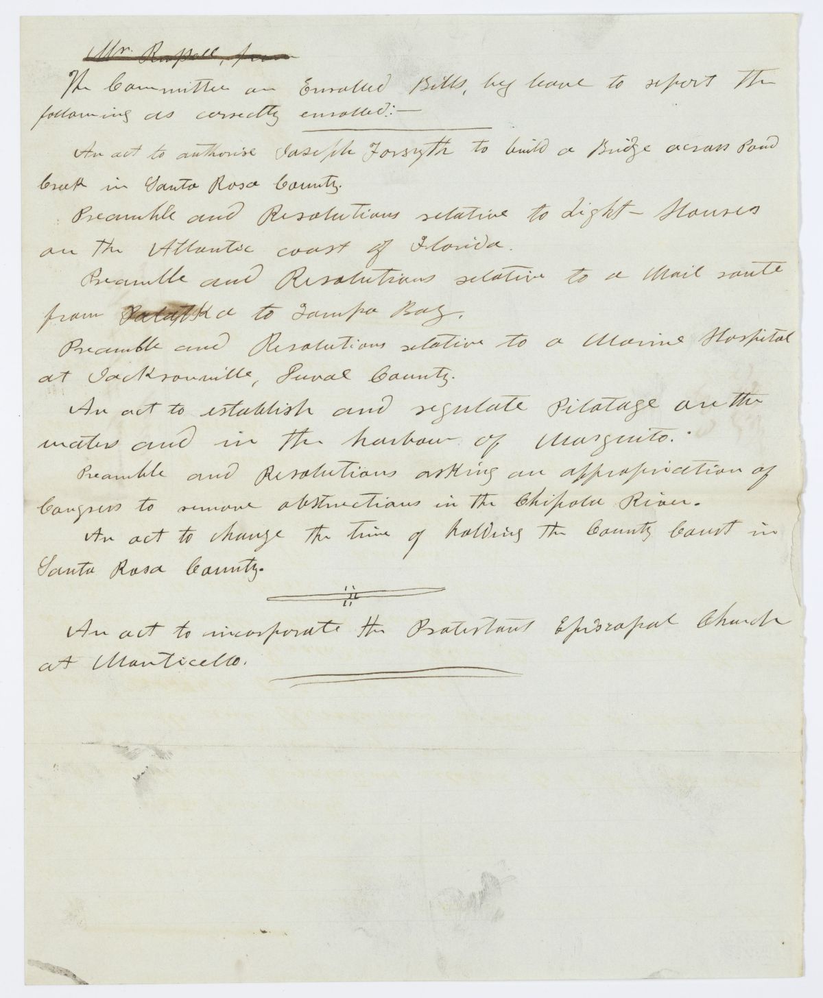 Report of the Committee on Enrolled Bills, circa 1844