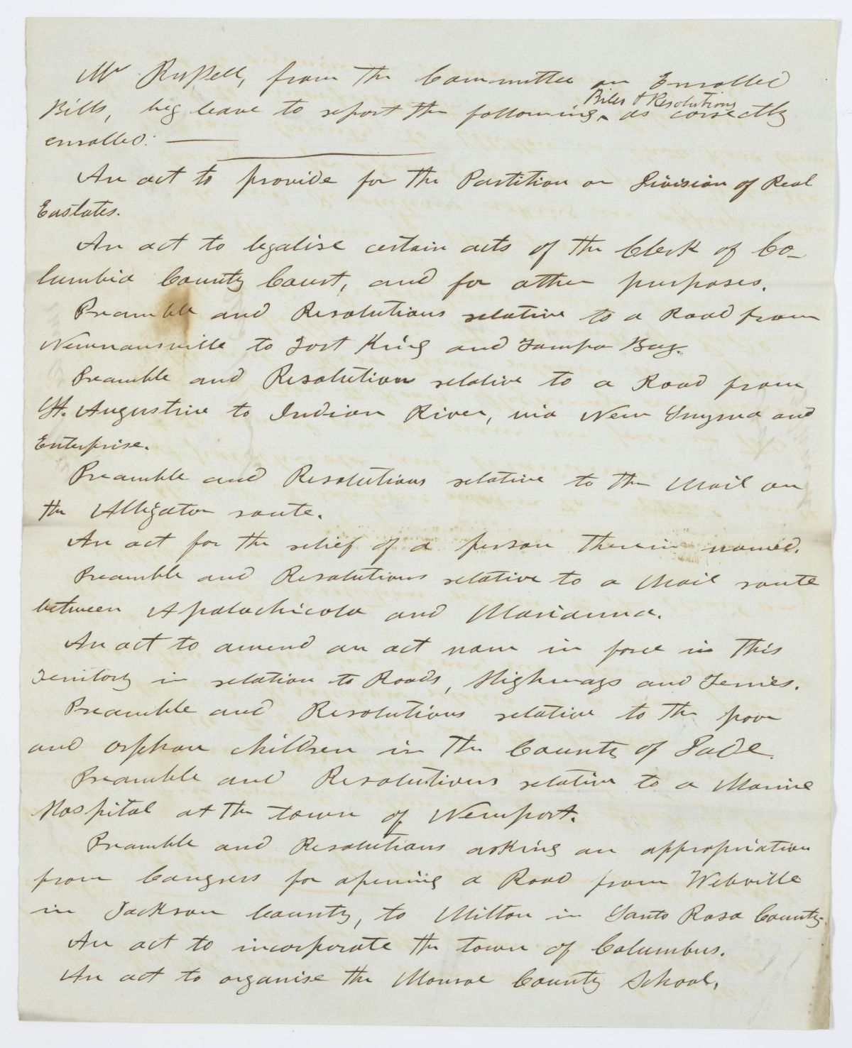 Report of the Committee on Enrolled Bills, circa 1844