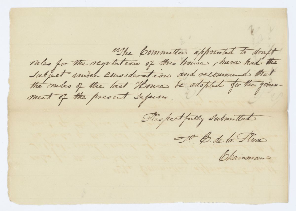 Report of the Select Committee Appointed to Draft Rules for the Regulation of the House, circa 1844