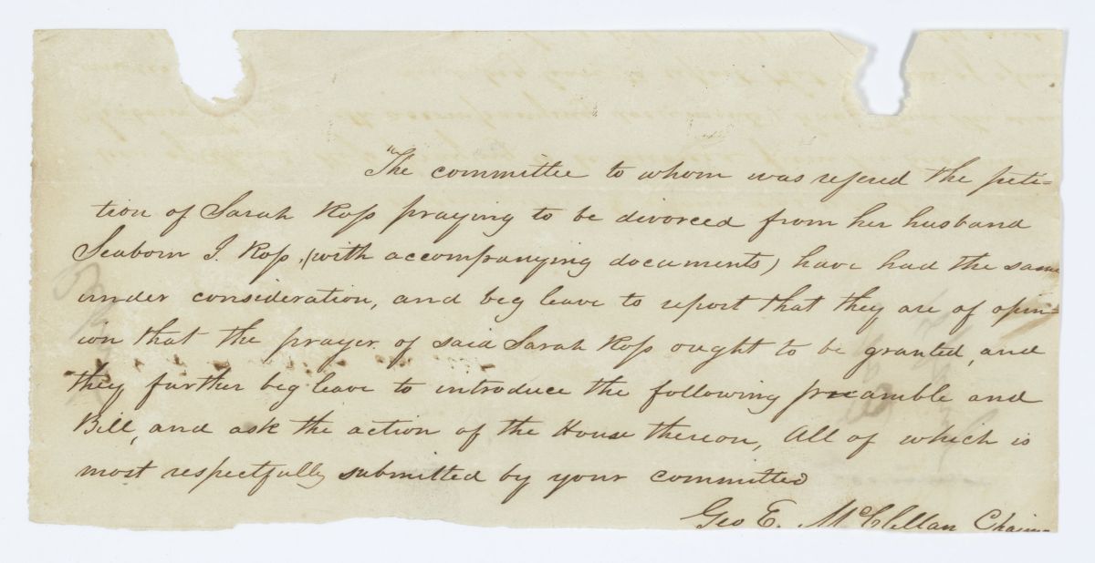 Report of the Committee to Whom Was Referred the Petition of Sarah Ross, circa 1844