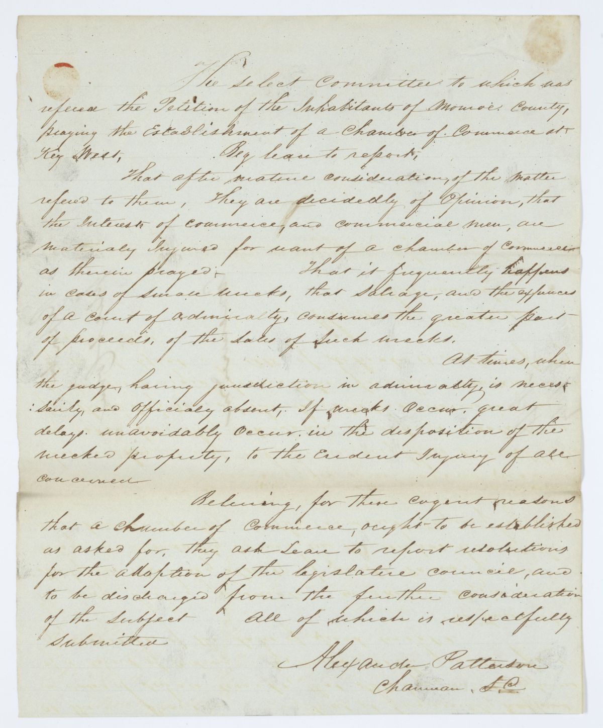 Report of the Select Committee to Whom Was Referred the Petition of Inhabitants of Monroe County, circa 1844