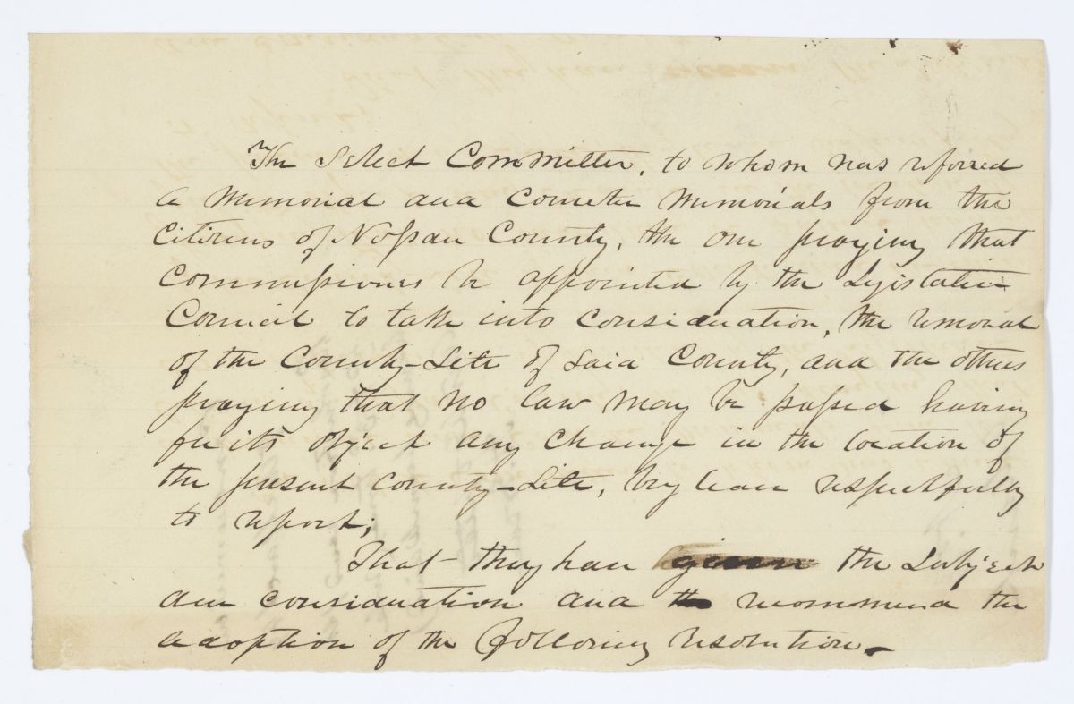 Report of the Select Committee Charged with Examining a Petition and Counter Petition Regarding the County Seat of Nassau County, 1844