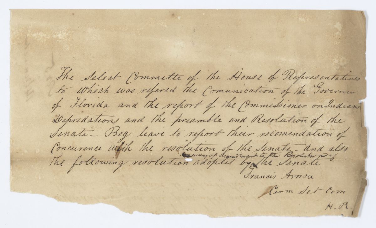 Report of the Select Committee Regarding a Resolution from the Senate, circa 1844