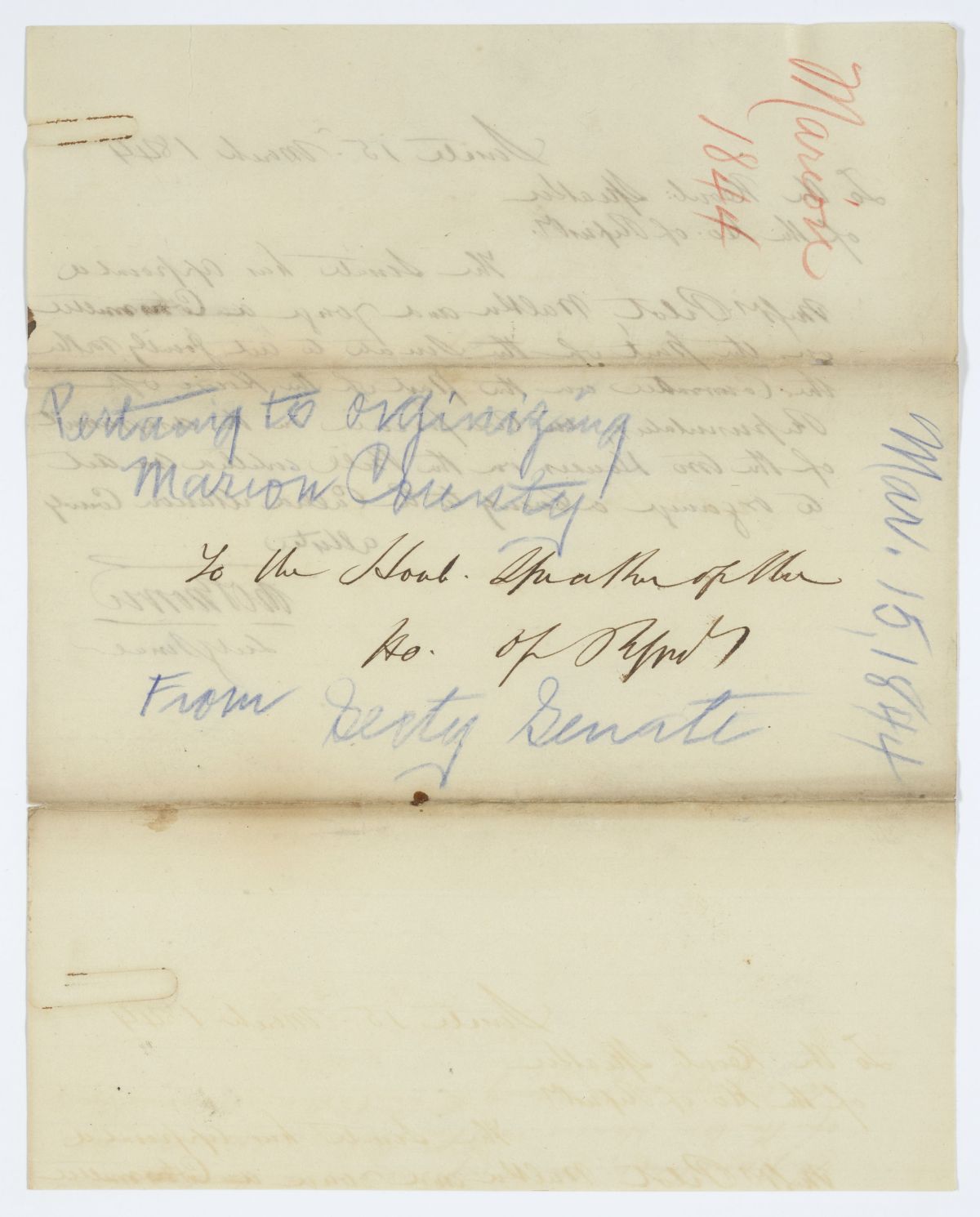 Three Messages from the Senate to the House of Representatives Concerning a Bill to Organize Marion County, 1844