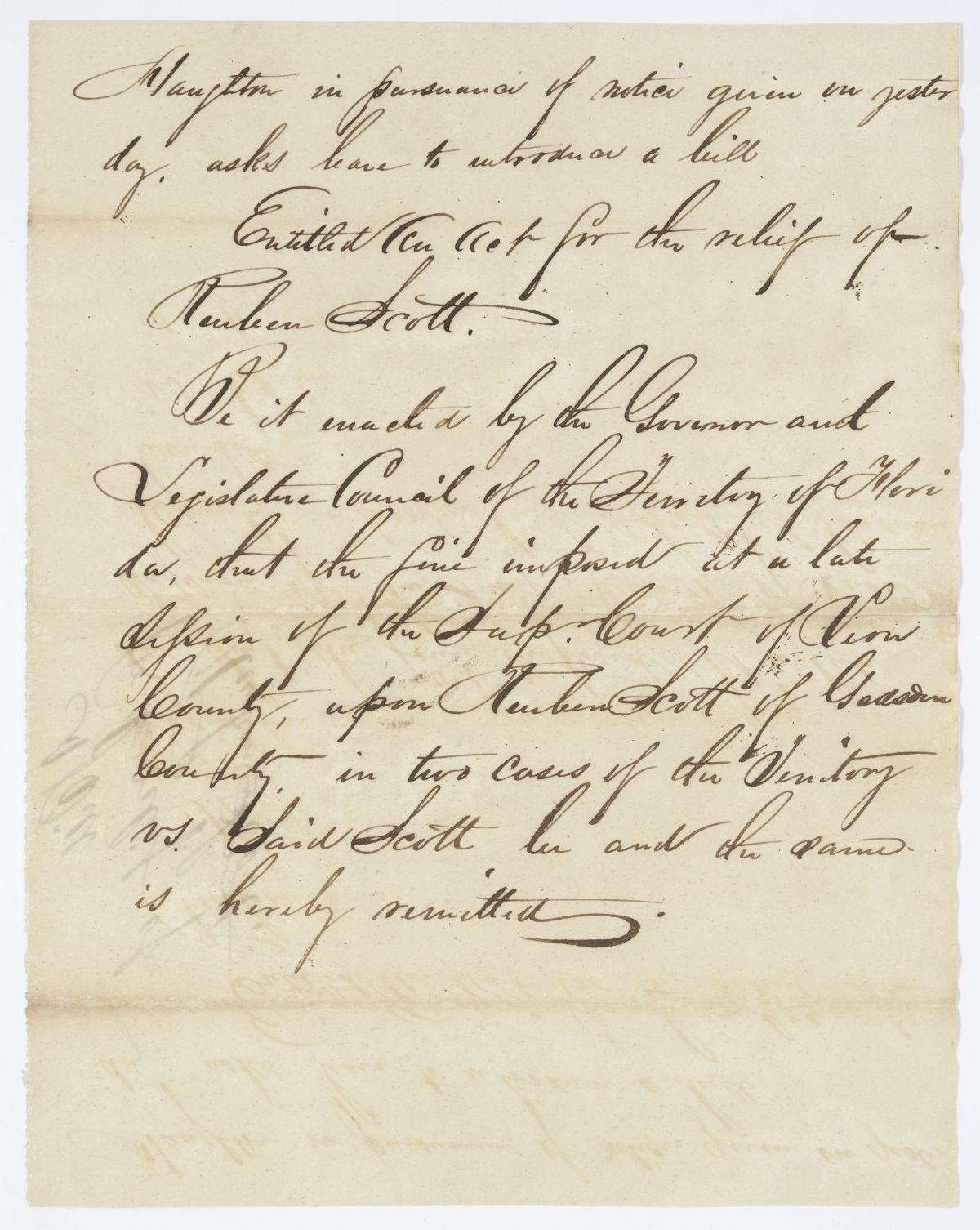 Draft of an Act for the Relief of Reuben Scott