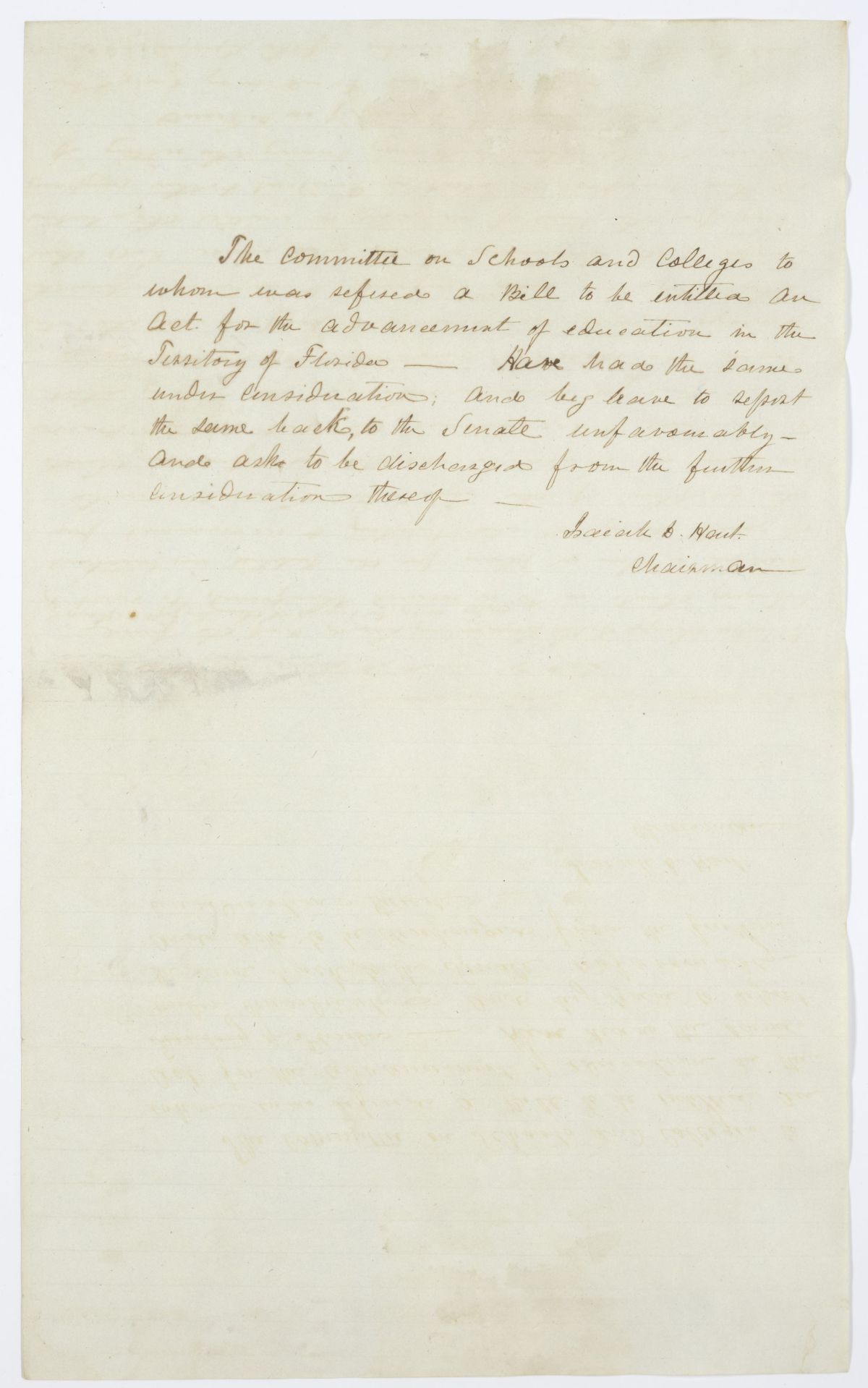 Three Drafts of an Act for the Advancement of Education in the Territory of Florida with a Committee Report on the Subject, circa 1844