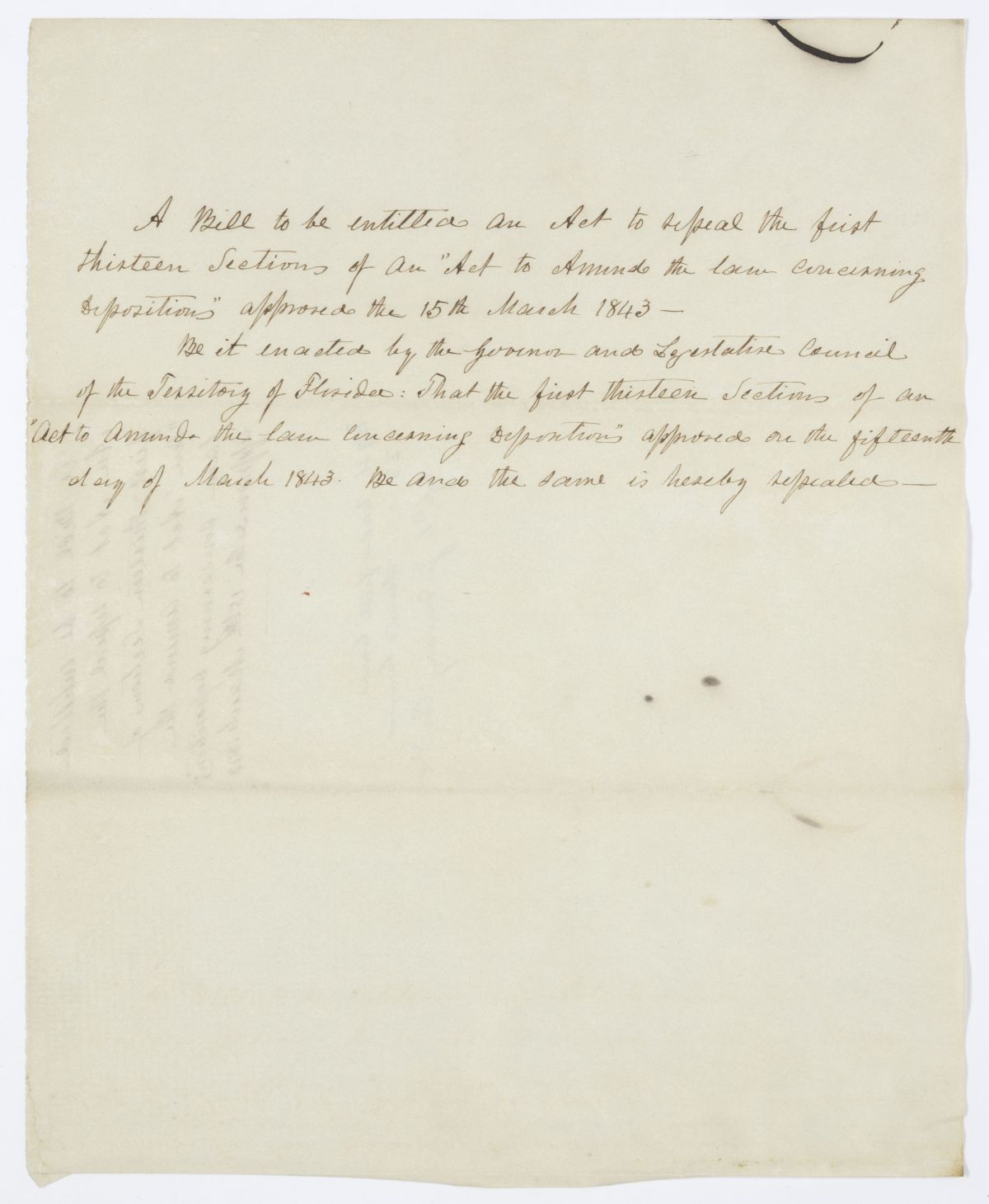 Draft of an Act to Repeal the First Thirteen Sections of an Act to Amend the Law Concerning Depositions, 1844