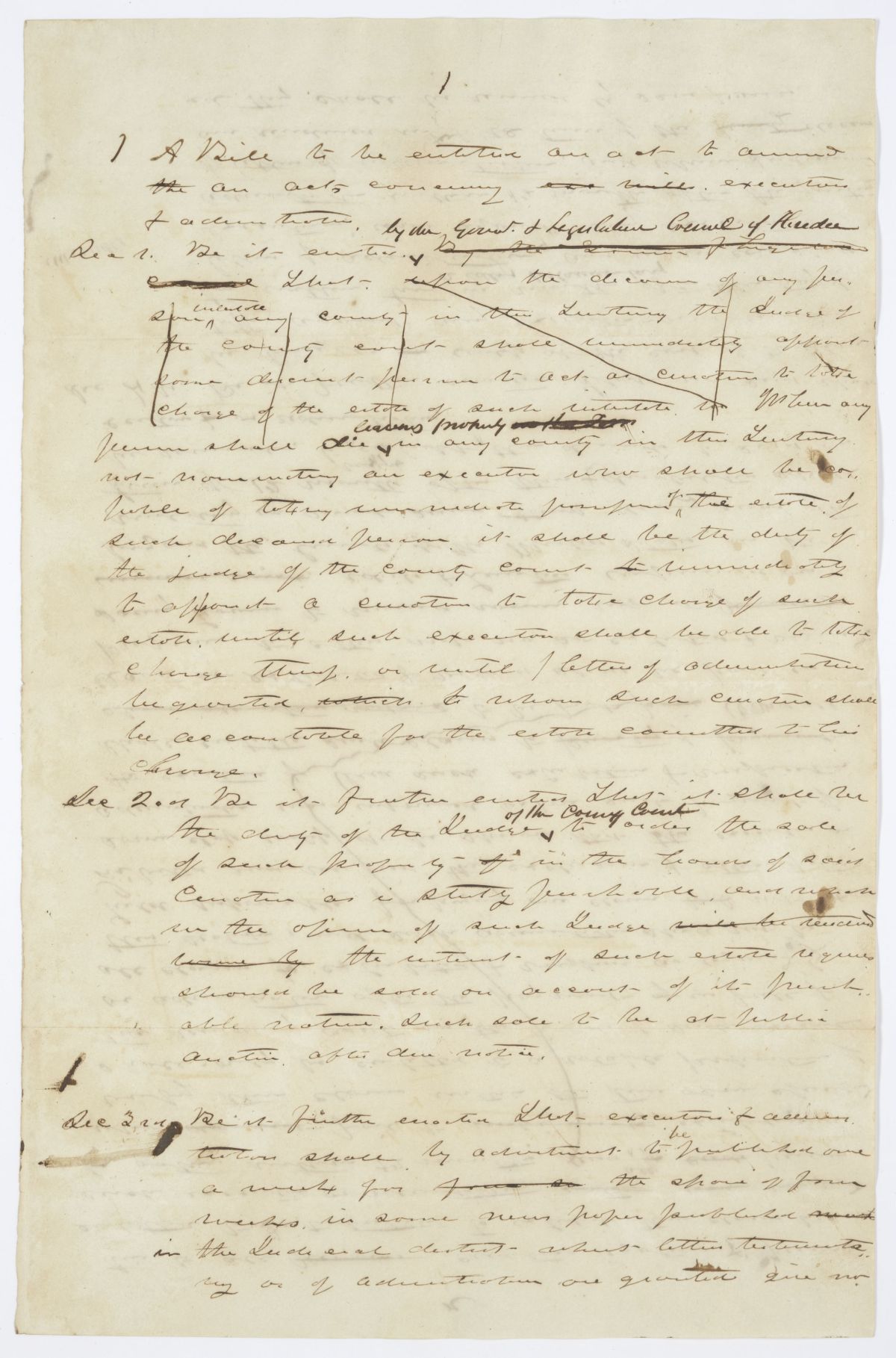 Draft of an Act to Amend an Act Concerning Executors and Administrators, 1844