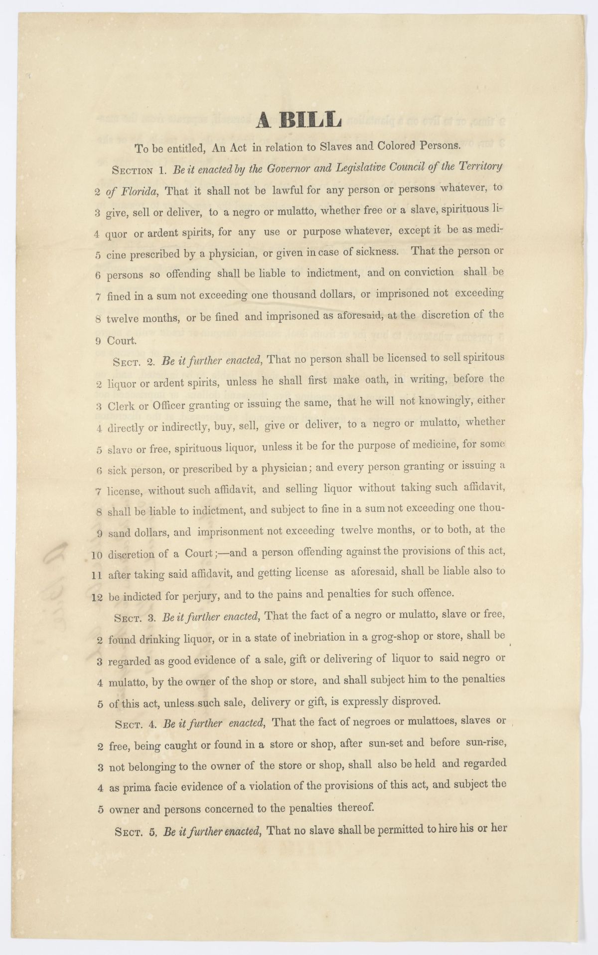 Draft of an Act in Relation to Enslaved Persons or Persons of Color, 1844