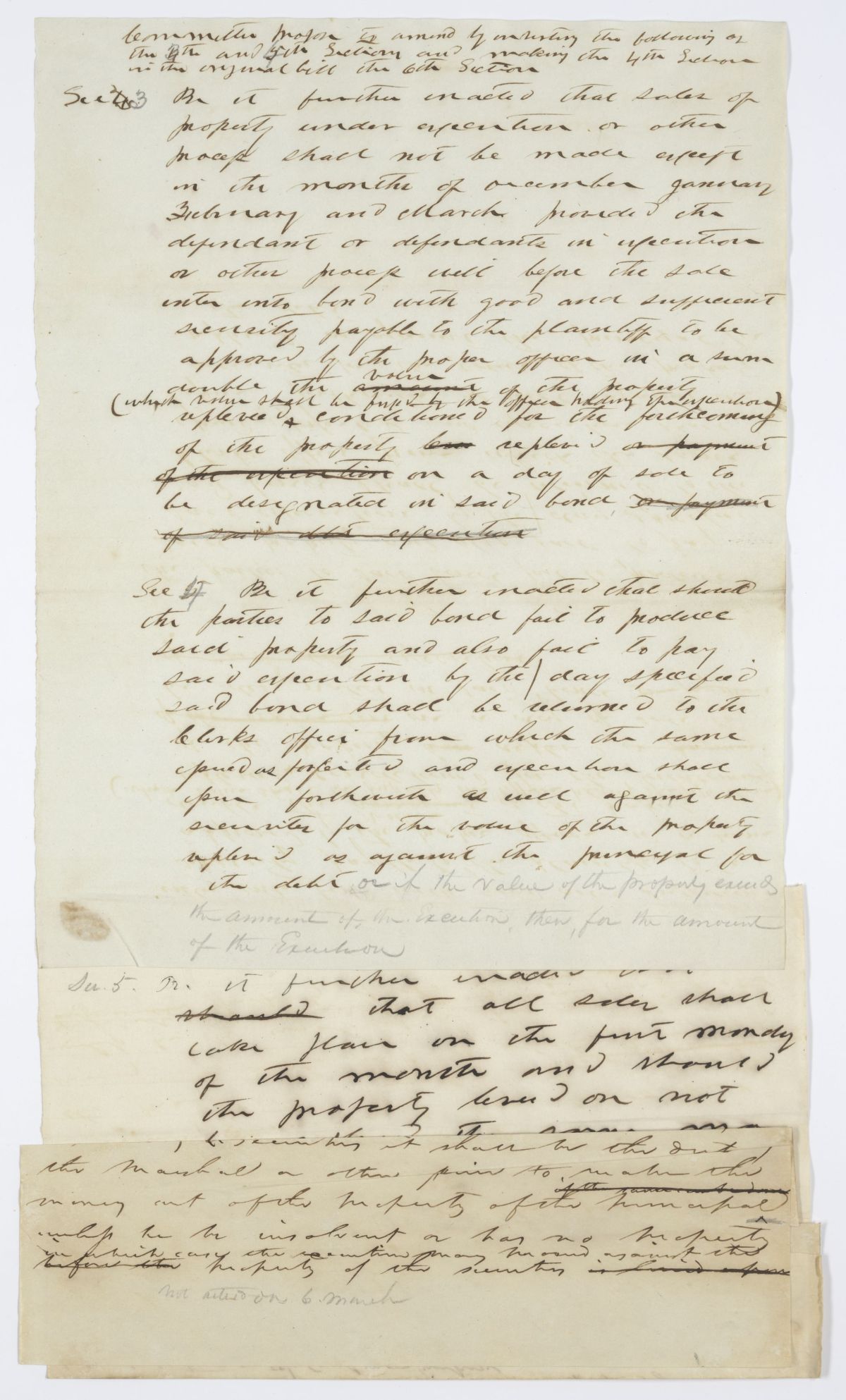 Amendment to an Unspecified Act Regarding Property Under Execution, circa 1840s