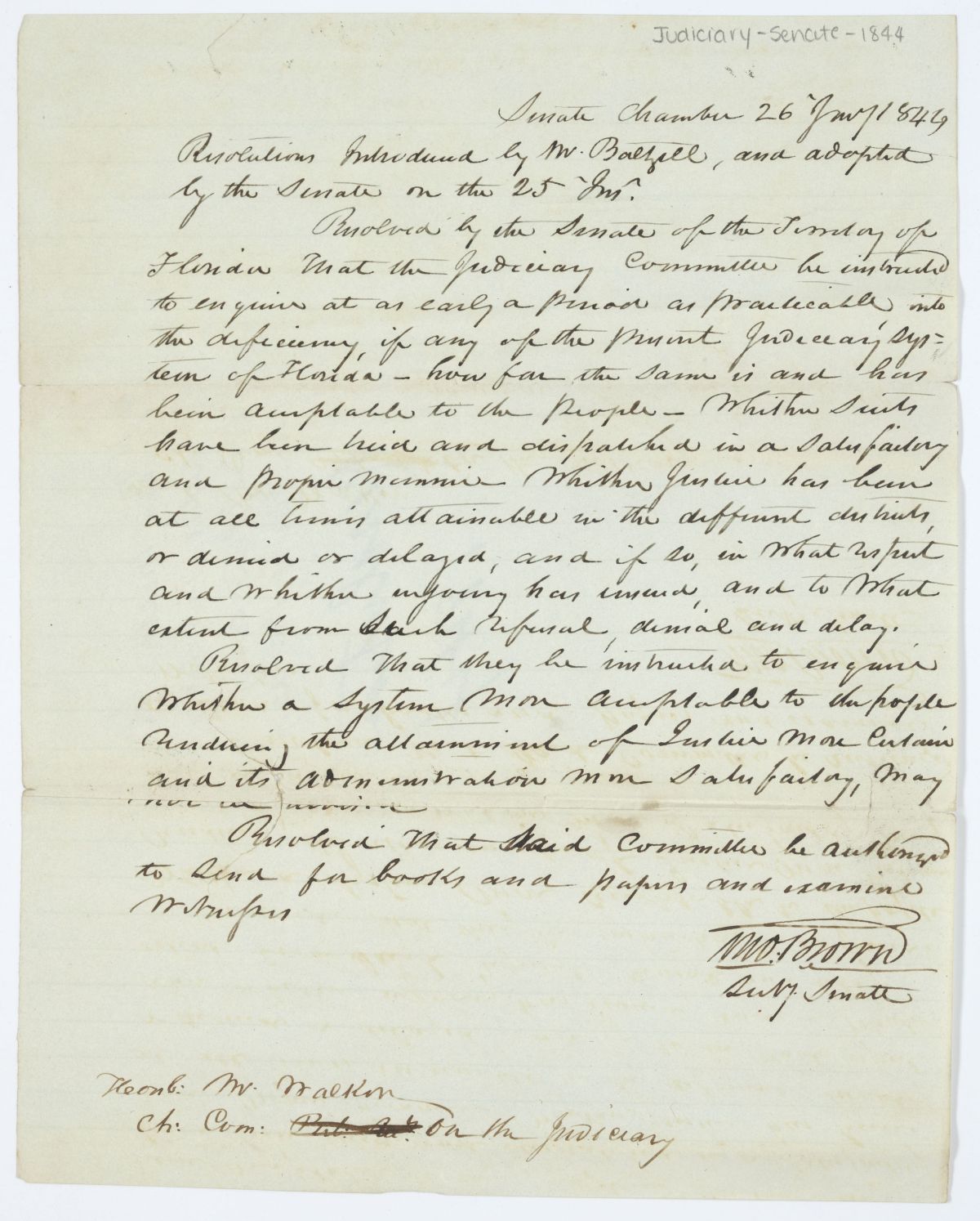 Message to the Judiciary Committee Containing Resolutions Regarding Investigating Deficiencies in the Judicial System, 1844