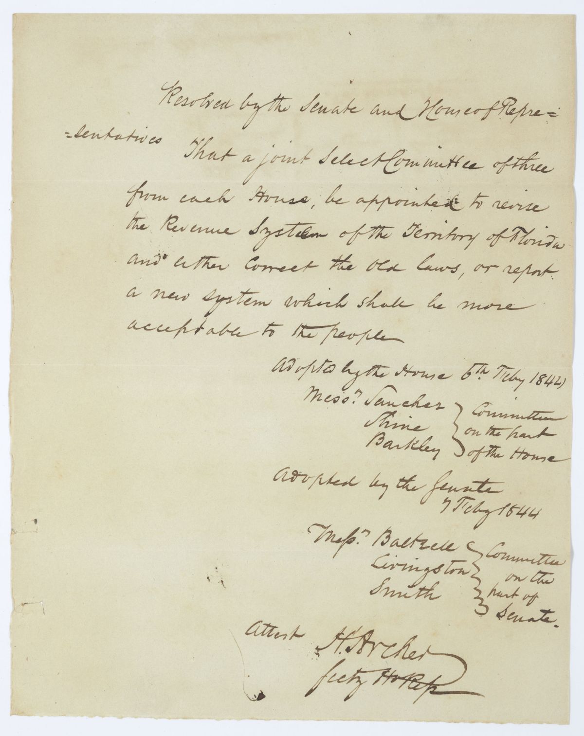 Joint Resolution Calling for a Joint Select Committee to Revise the Revenue System of the Territory, 1844