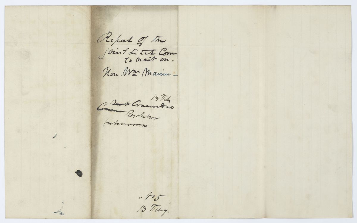 Report of the Joint Select Committee Appointed to Determine the Compensation of William Marvin for Revising the Statutes of Florida, circa 1844