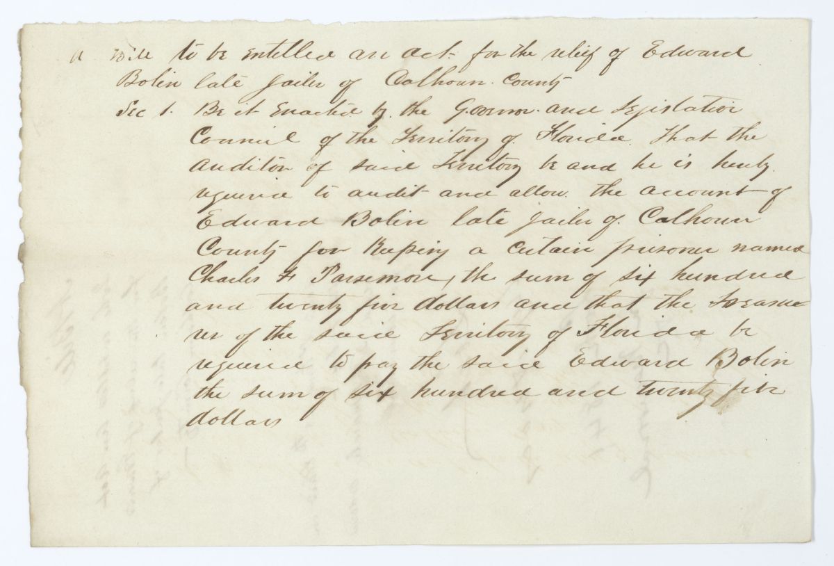 Draft of an Act for the Relief of Edward Bolen, circa 1844