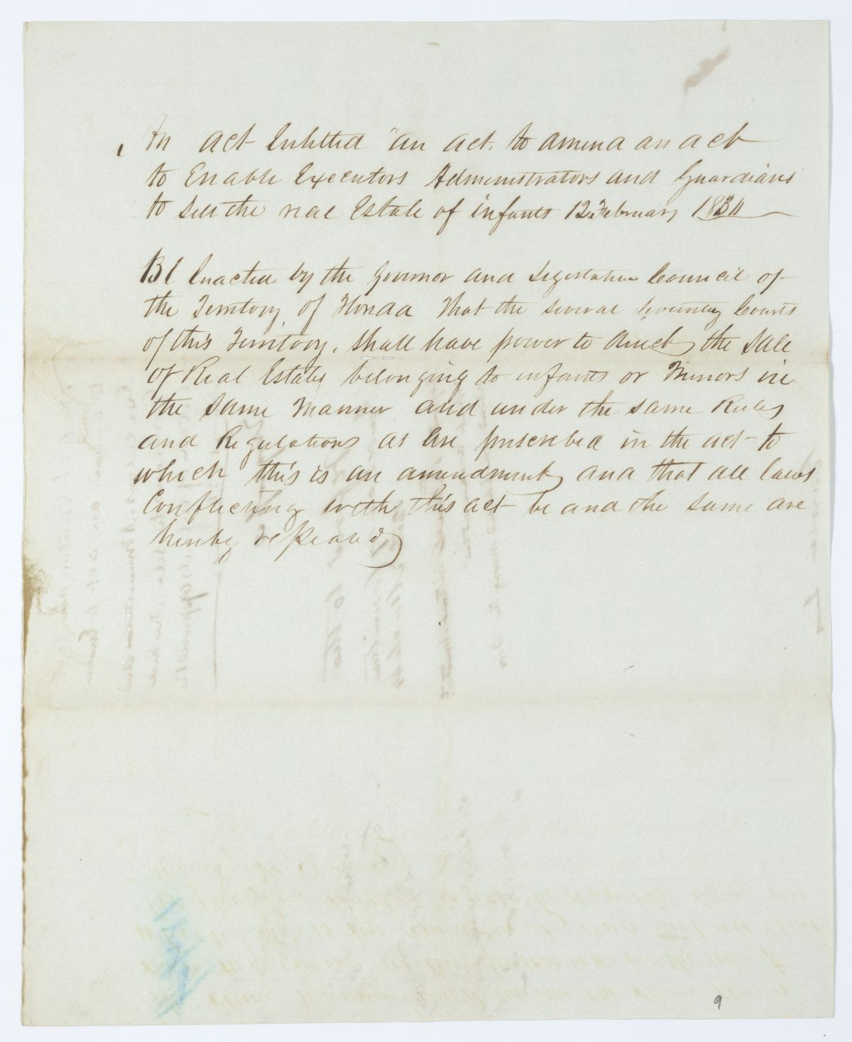 Draft of an Act to Amend an Act to Enable Executors, Administrators and Guardians to Sell the Real Estate of Infants, 1844