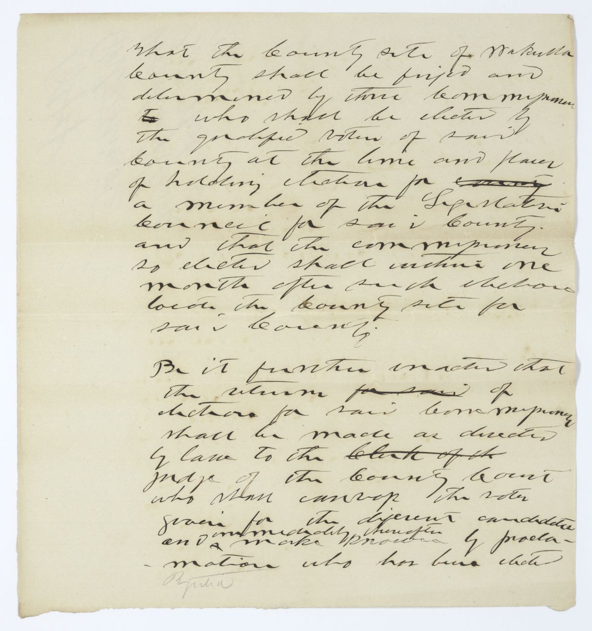 Draft of an Act to Authorize the Qualified Voters of Wakulla County to Establish Their County Seat, circa 1844