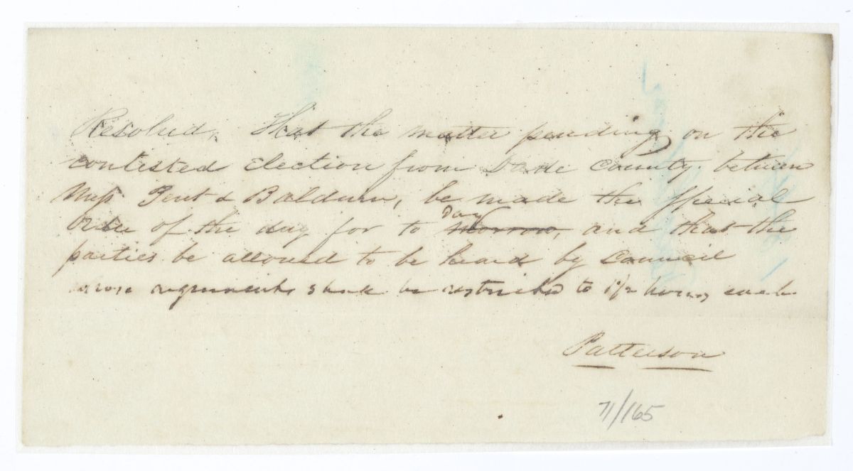 Resolution Prioritizing the Business of a Contested Election for Seat on the Territorial Legislative Council, circa 1844