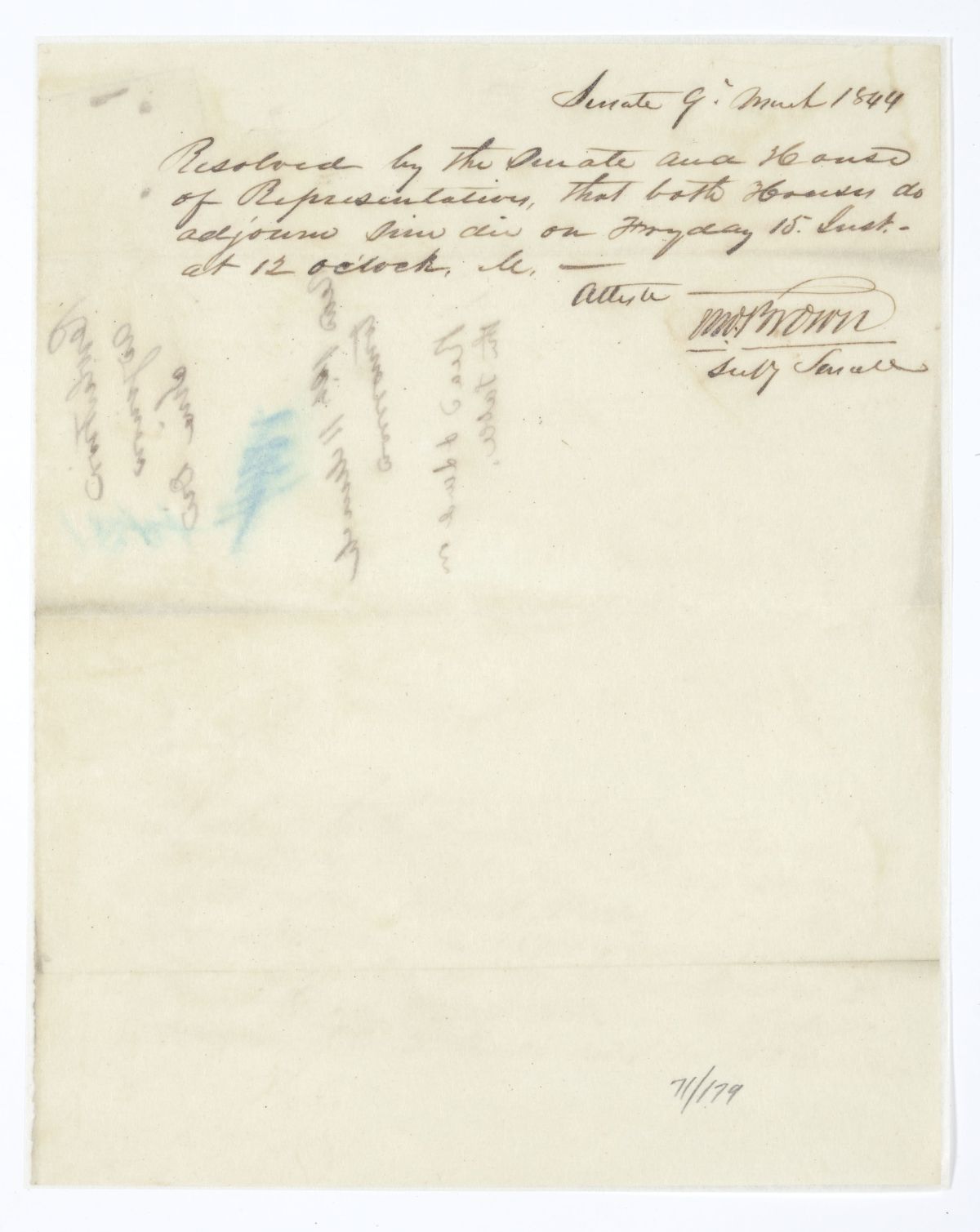 Resolution Designating the Date of Adjournment of the Territorial Legislative Council, 1844